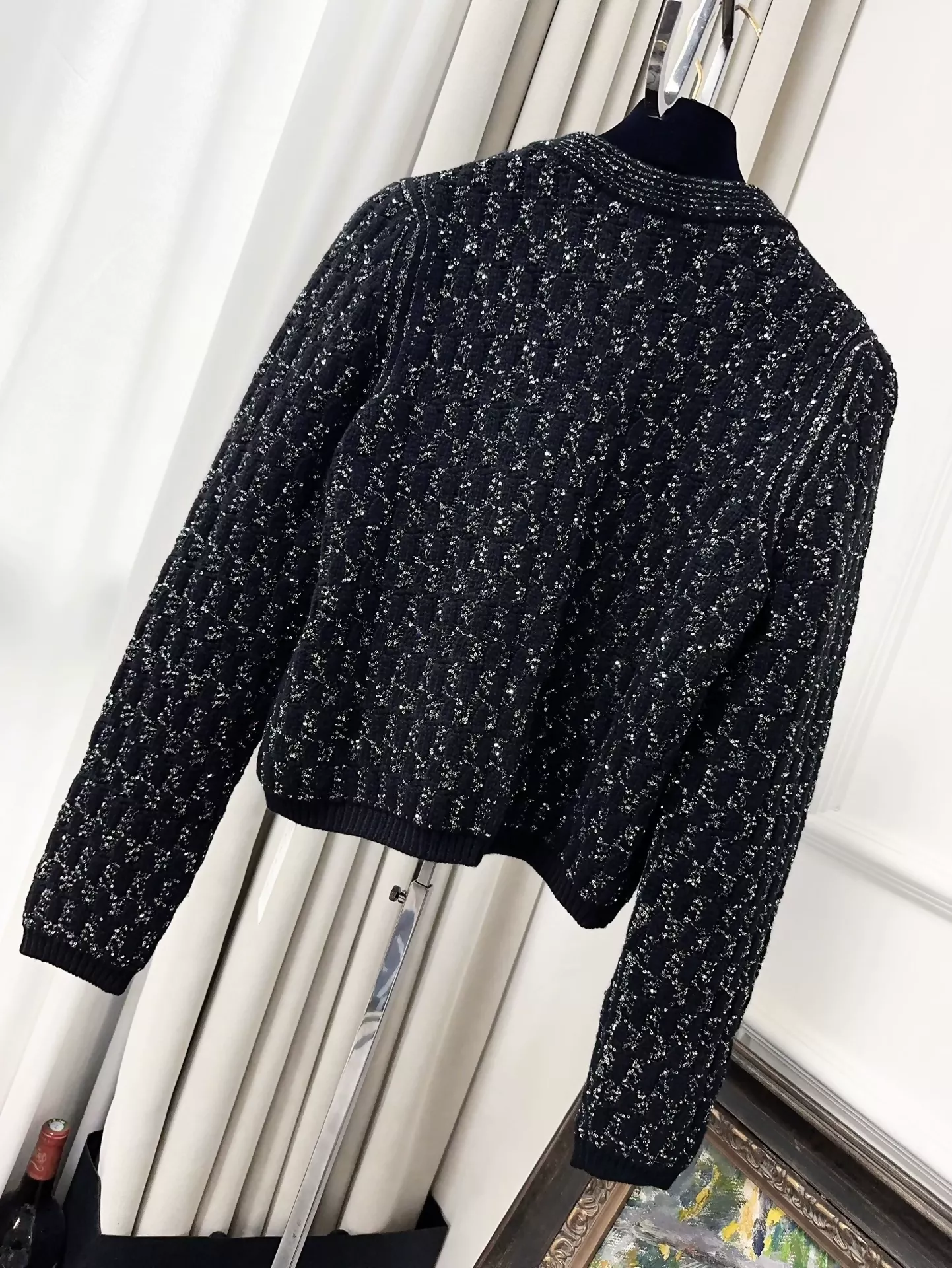 CHANEL 21K black sequin knitted cardigan - Image 2