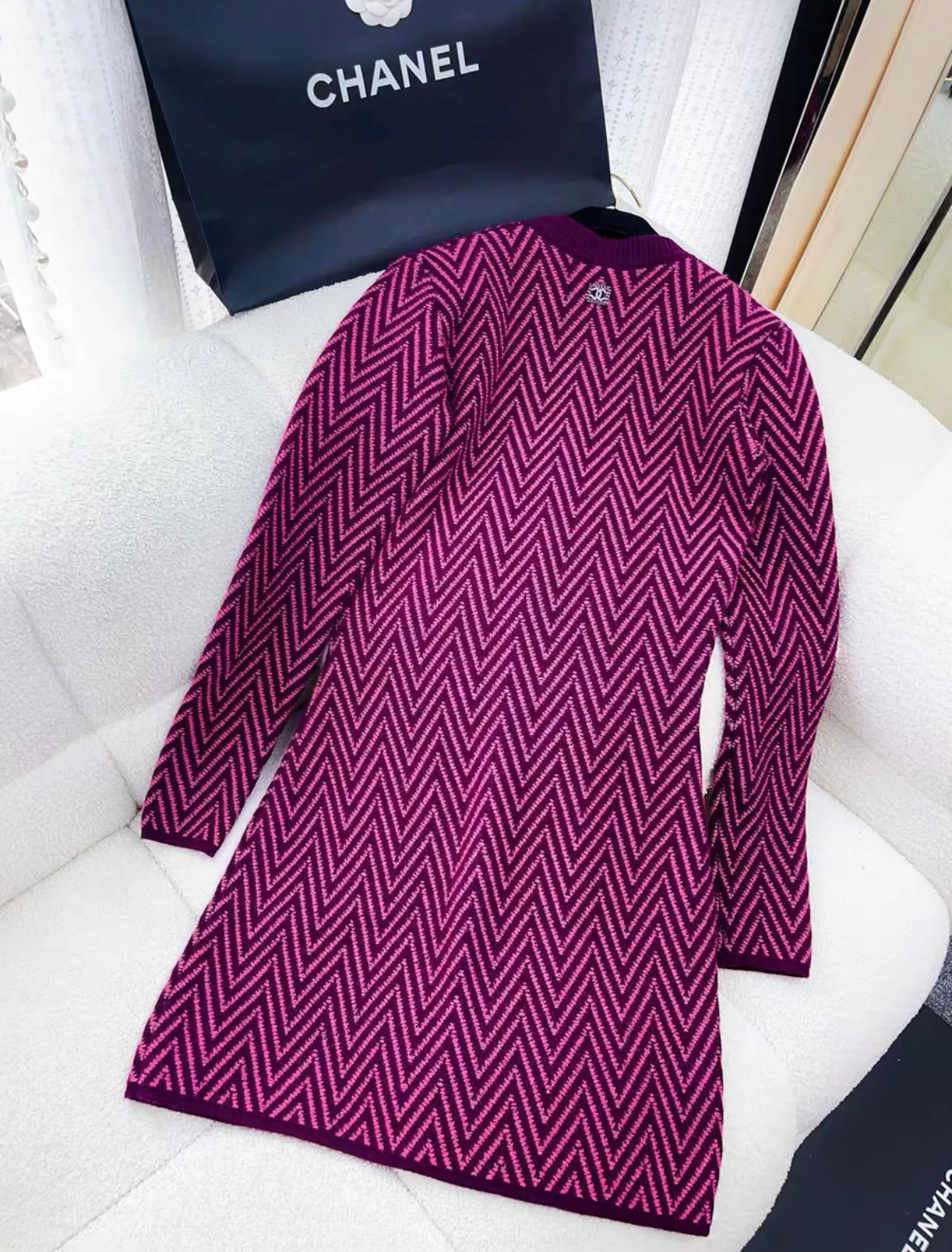 Chanel 21K Burgundy, Pink & Green Dress size 36 - Image 5