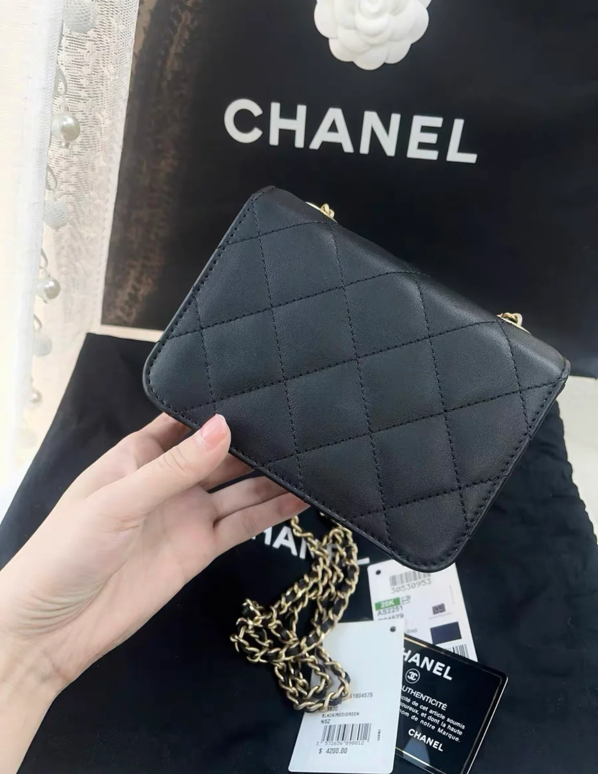 Chanel 21k Gripois Stones and Black leather flap - Image 3