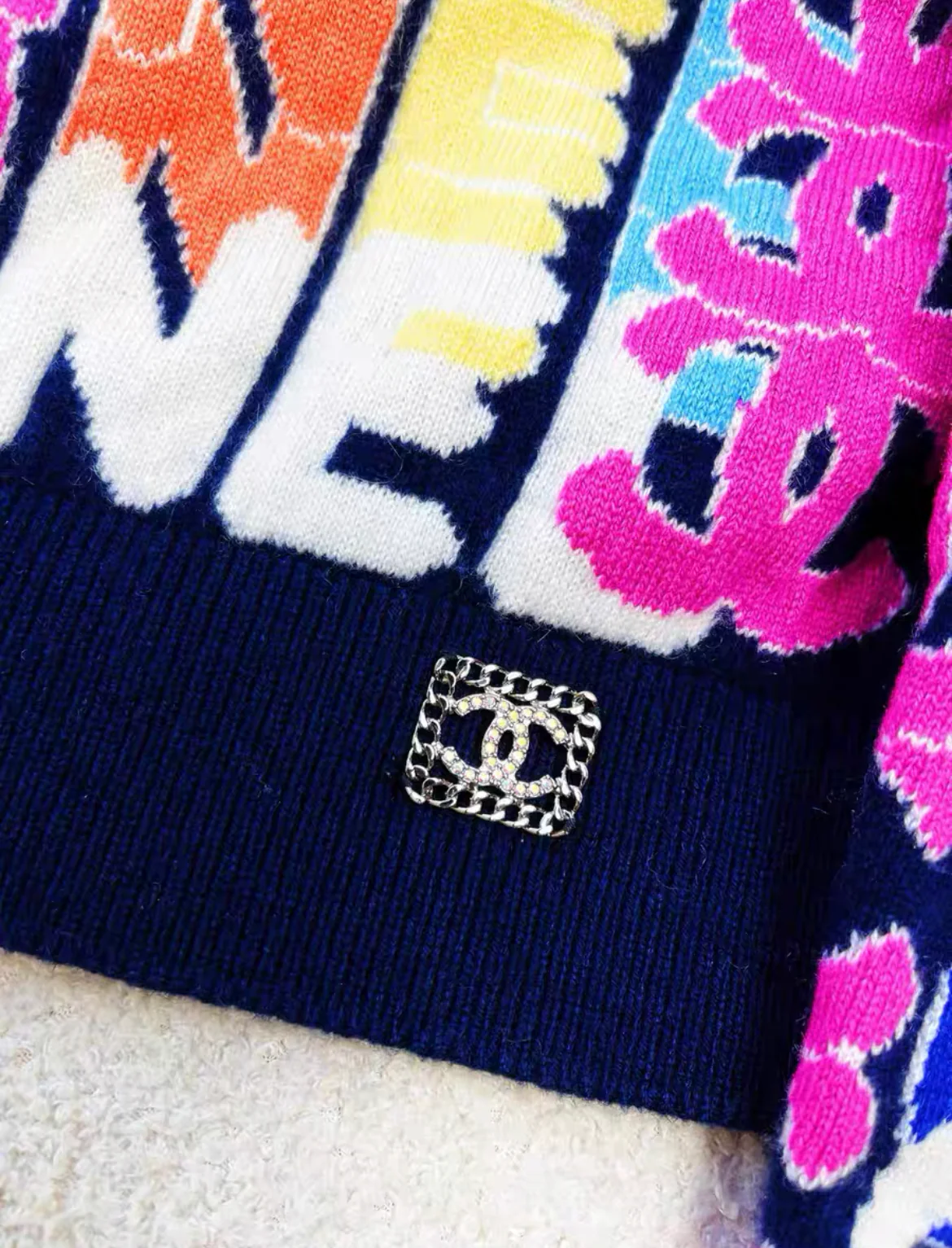CHANEL 21K RAINBOW LOGO SWEATER, CASHMERE, size 38 - Image 2