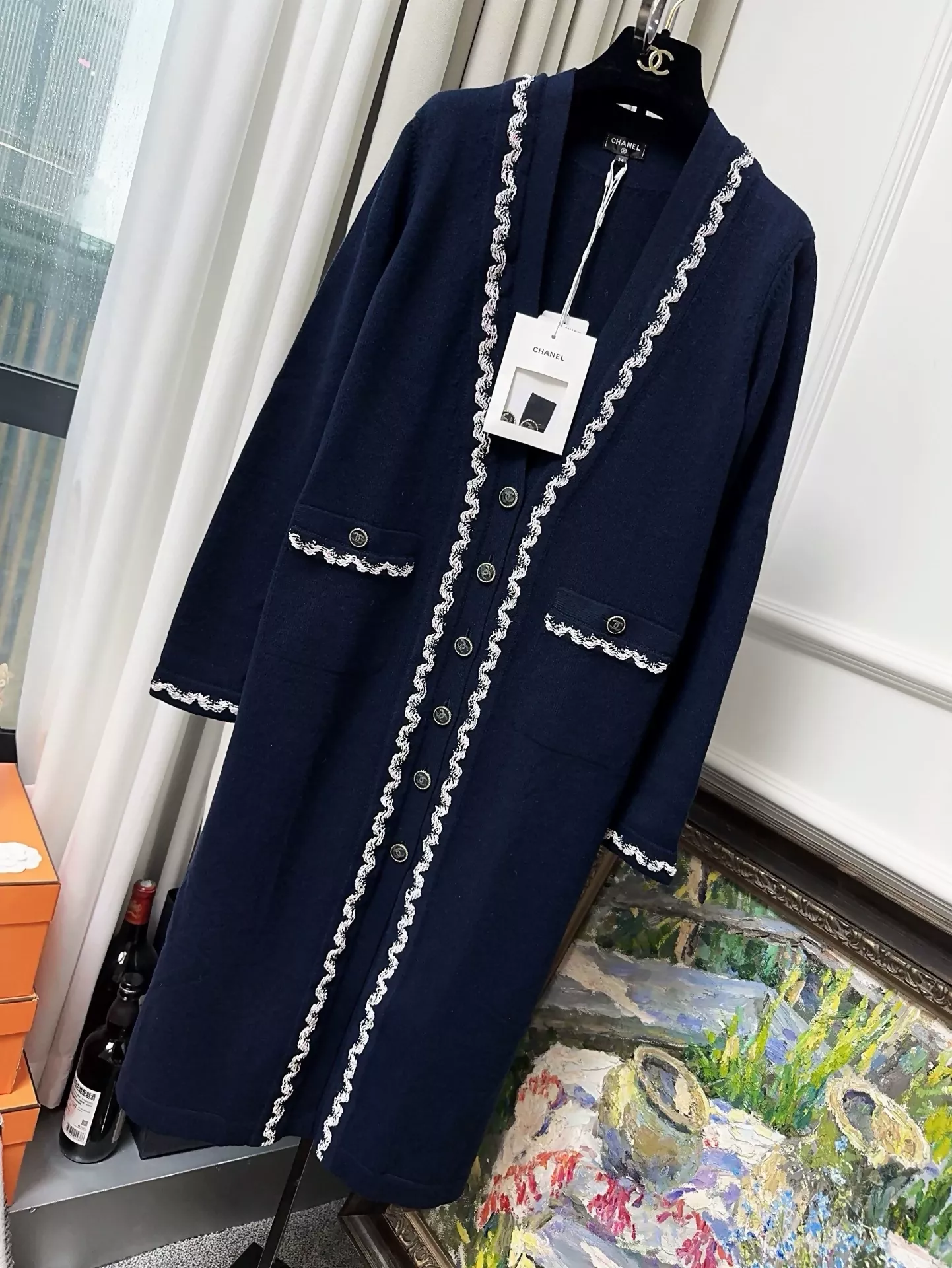 Chanel 21P Navy Blue Long Cashmere Cardigan