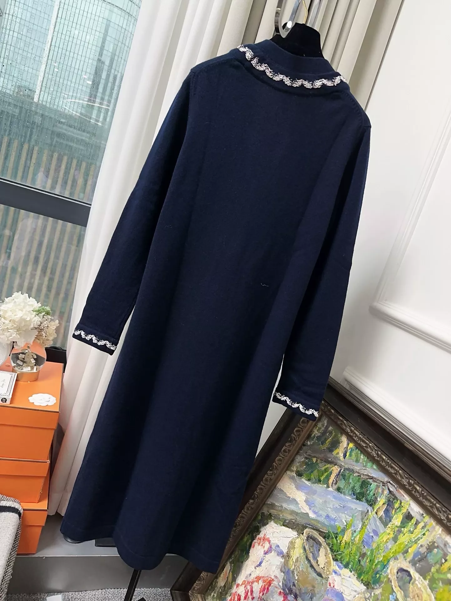 Chanel 21P Navy Blue Long Cashmere Cardigan - Image 2