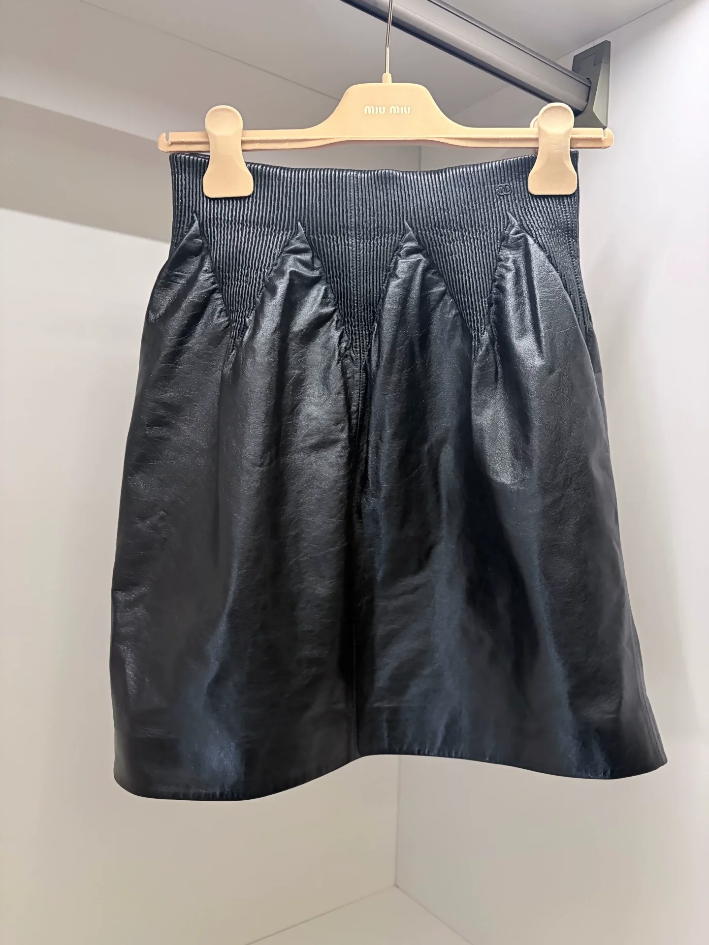 Chanel 21S Black Lambskin Leather Skirt