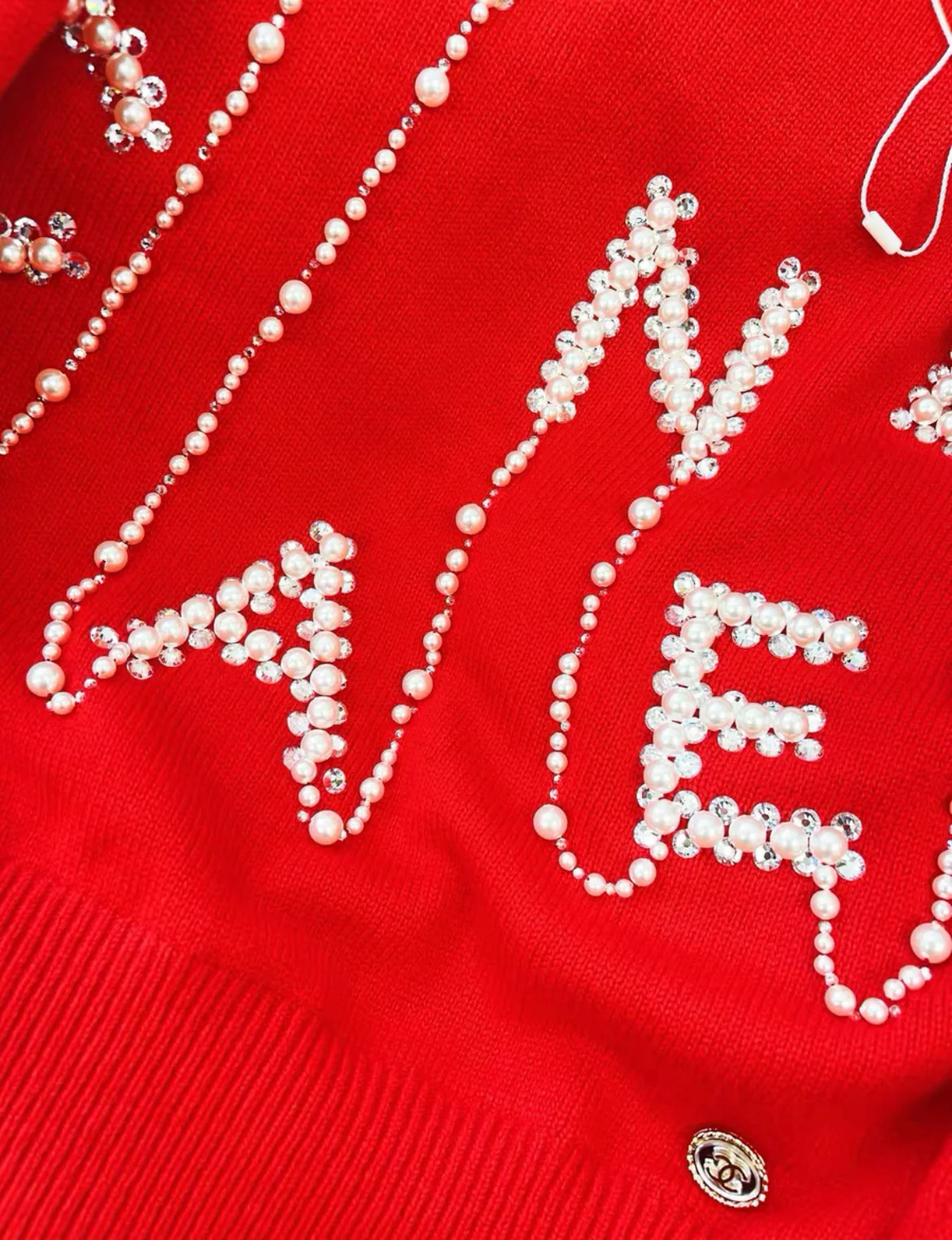 Chanel 21S CC pearl letter red knitted sweater size 34 - Image 3