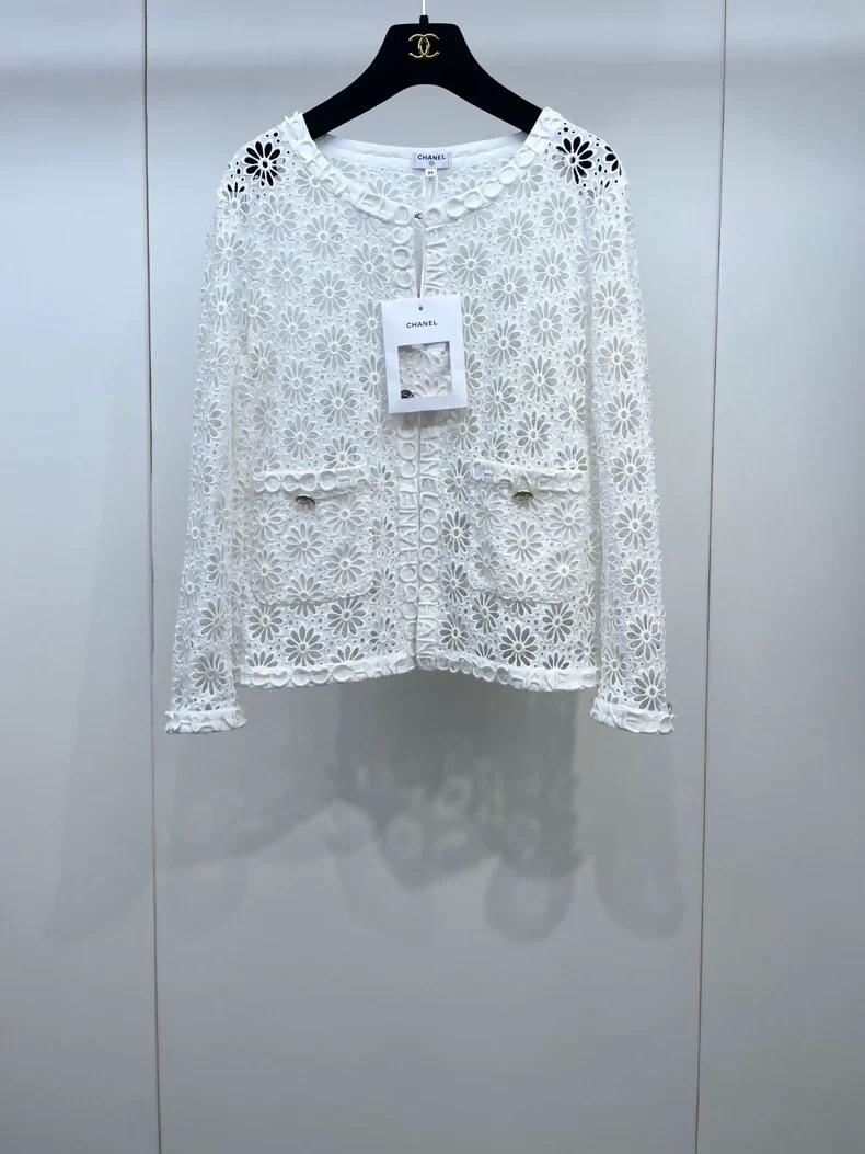 Chanel 21S white crochet cardigan