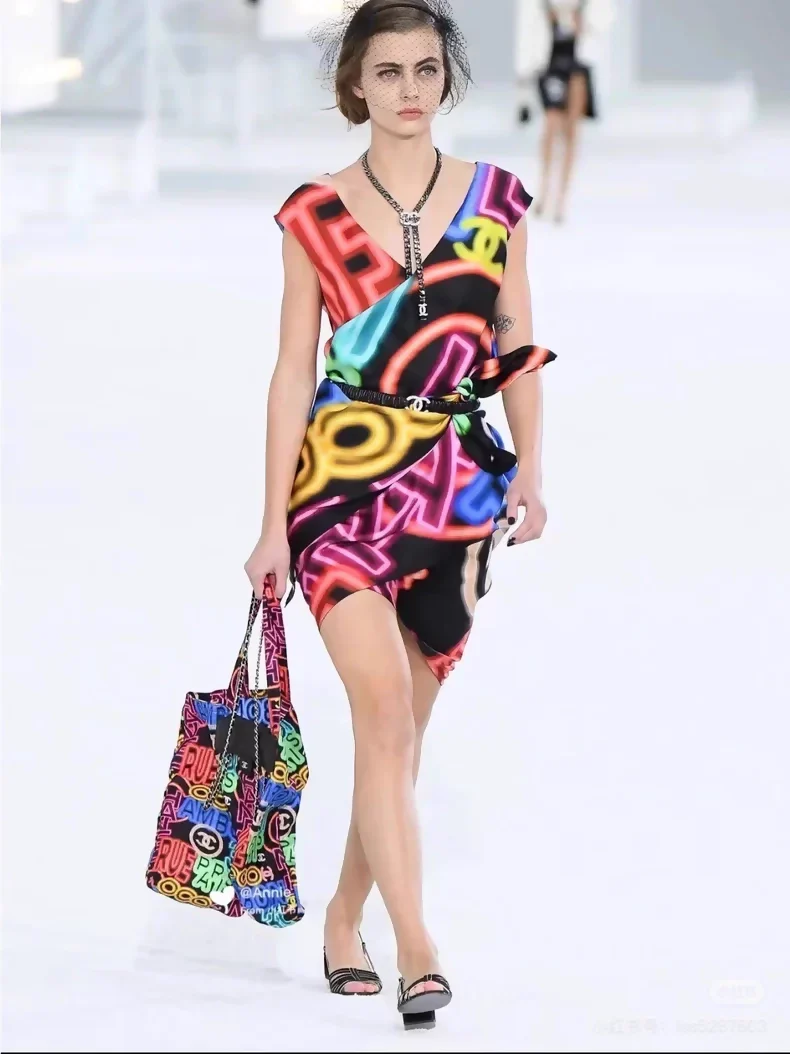 Chanel 21s multicolour Neon Silk Dress - Image 6
