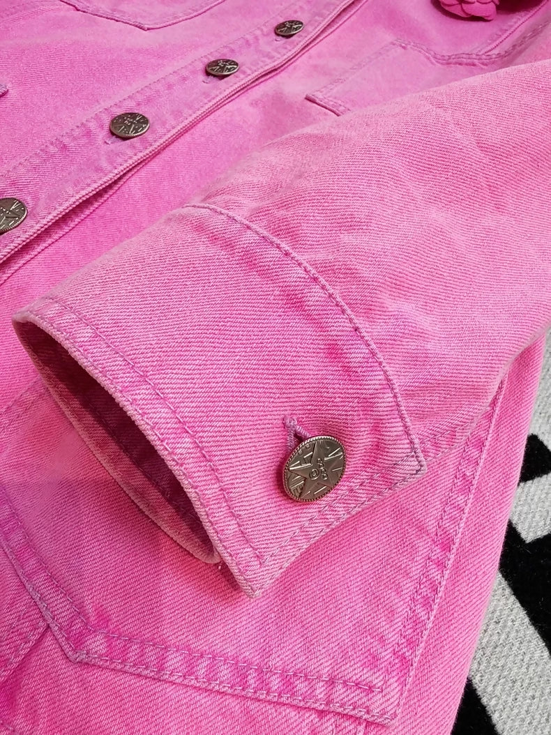 Chanel 21S  pink camellia denim jacket - Image 3