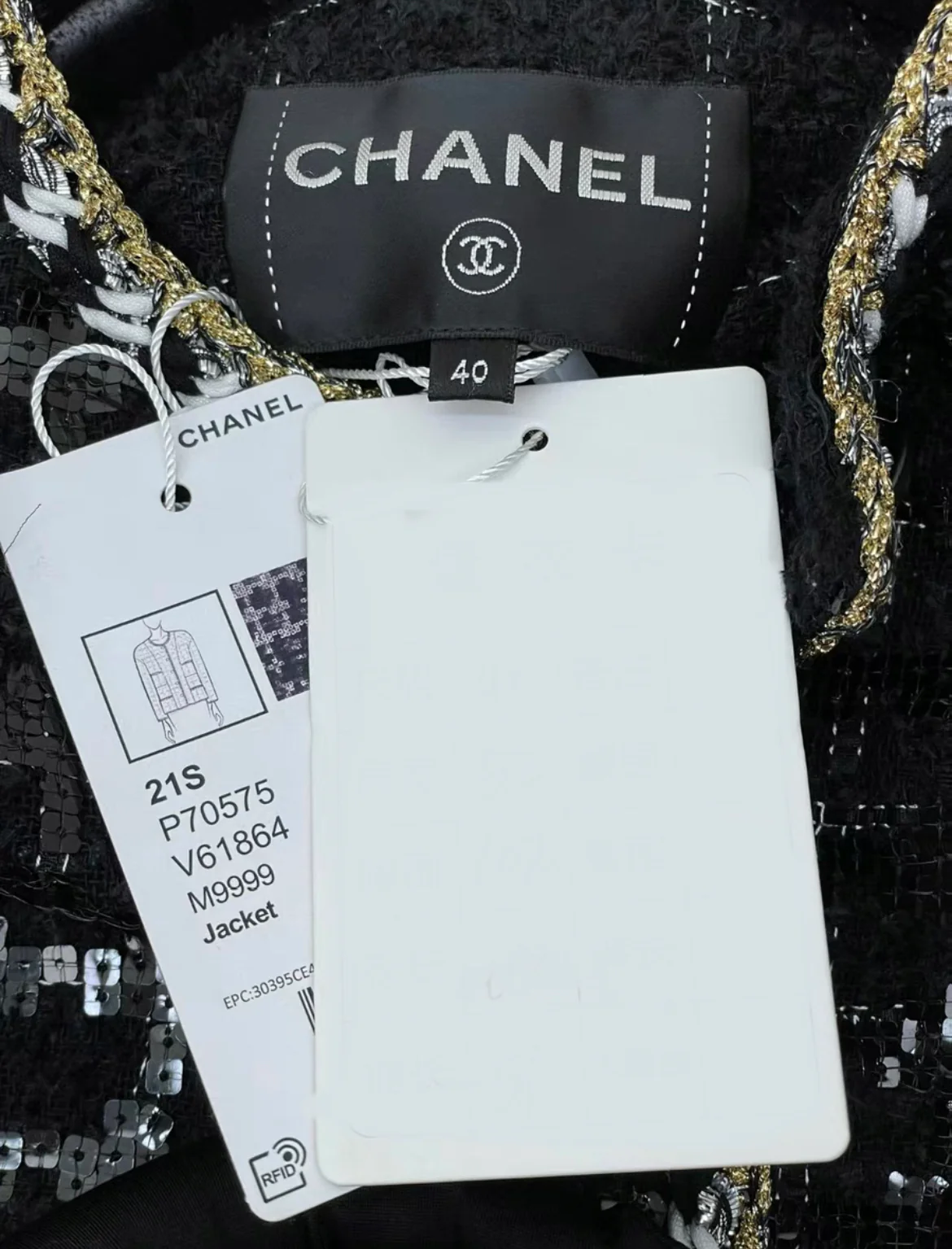 Chanel 21SS black sequin jacket with 4 pockets size 40 - Image 5