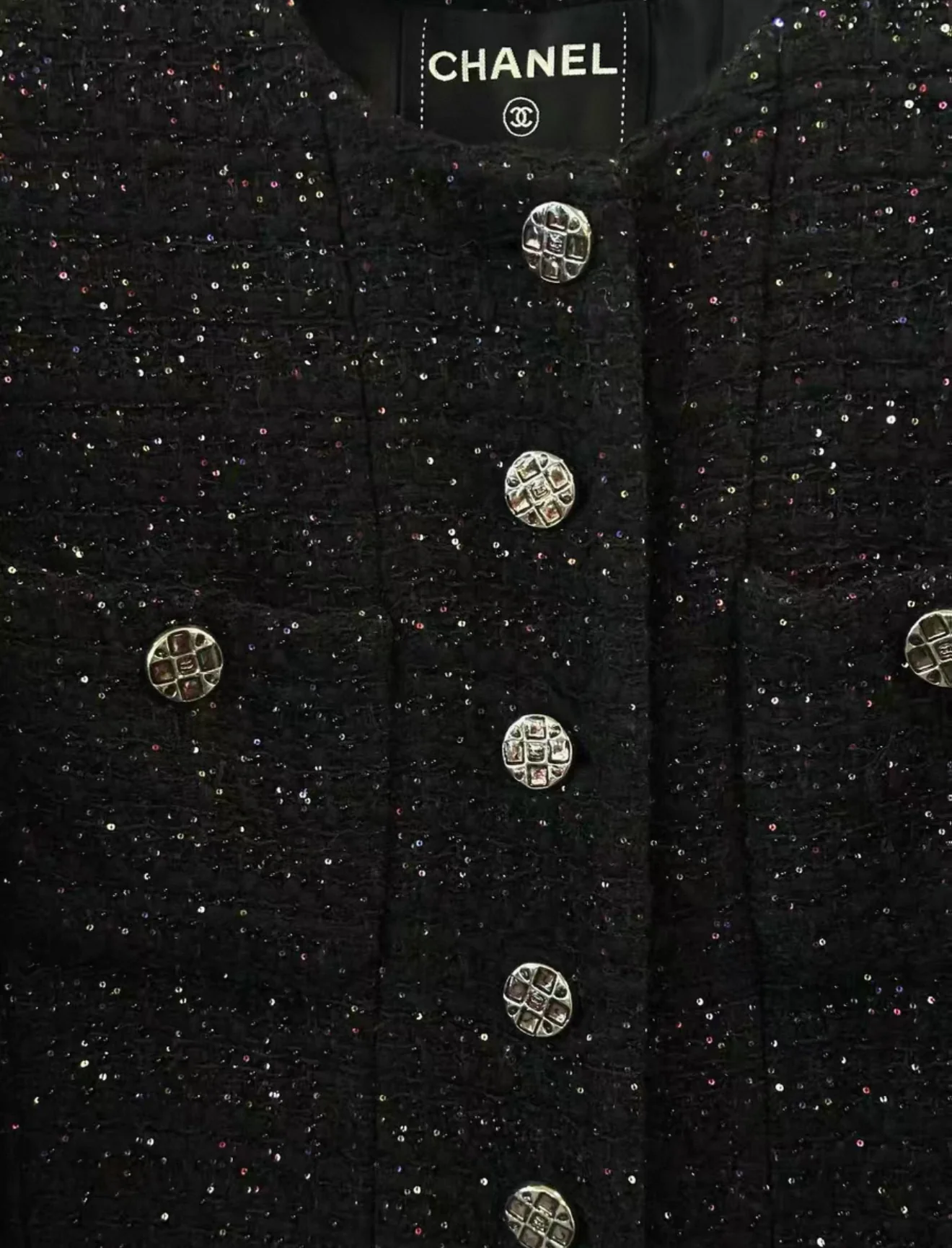 Chanel 22A Black Sequinned Long Coat 36FR - Image 2