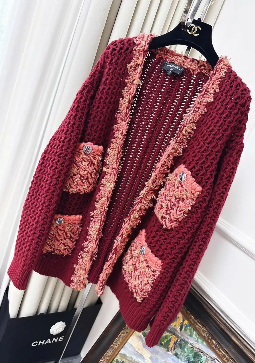 Chanel 22A burgundy pink cardigan