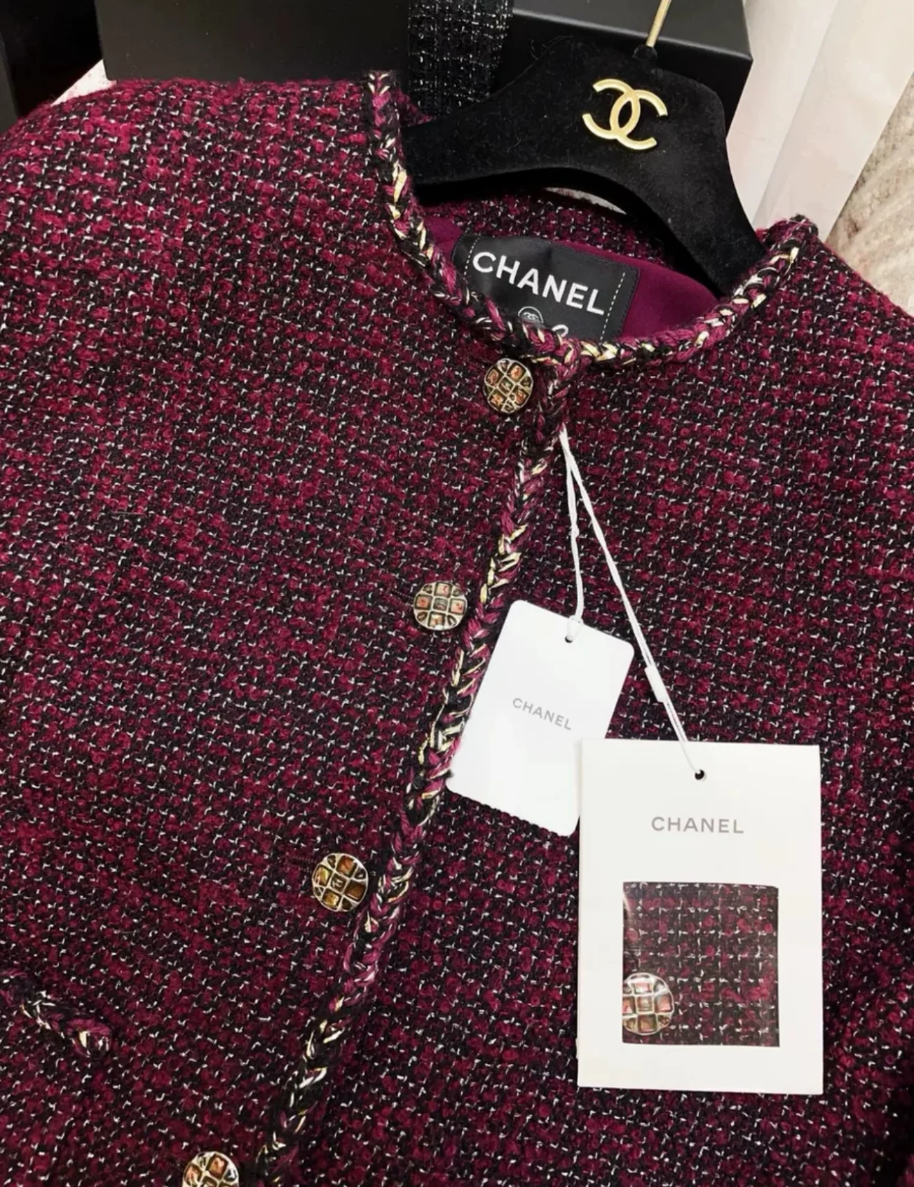 Chanel 22A Burgundy Tweed Jacket - Image 2