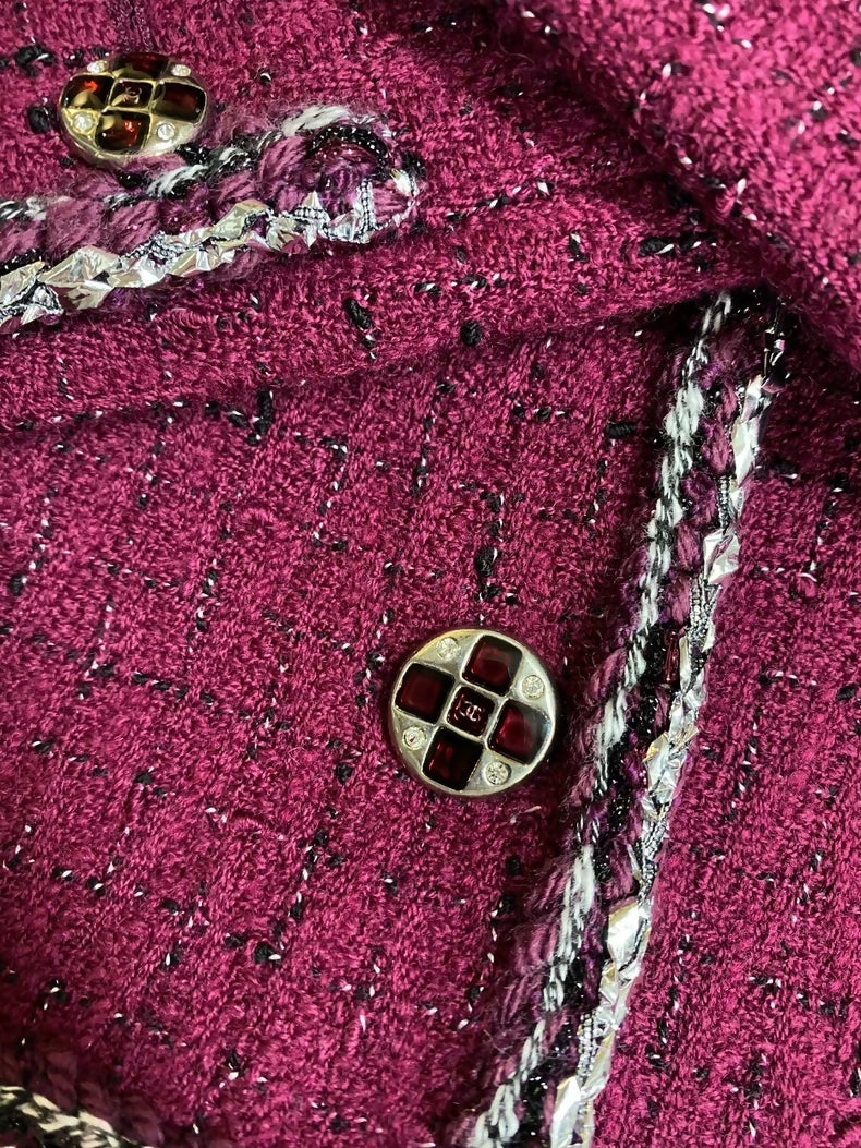 Chanel 22A Limited Edition Burgundy Tweed Jacket - Image 3