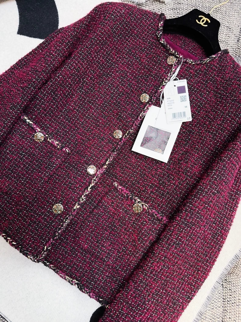Chanel 22A Burgundy tweed Jacket - Image 2