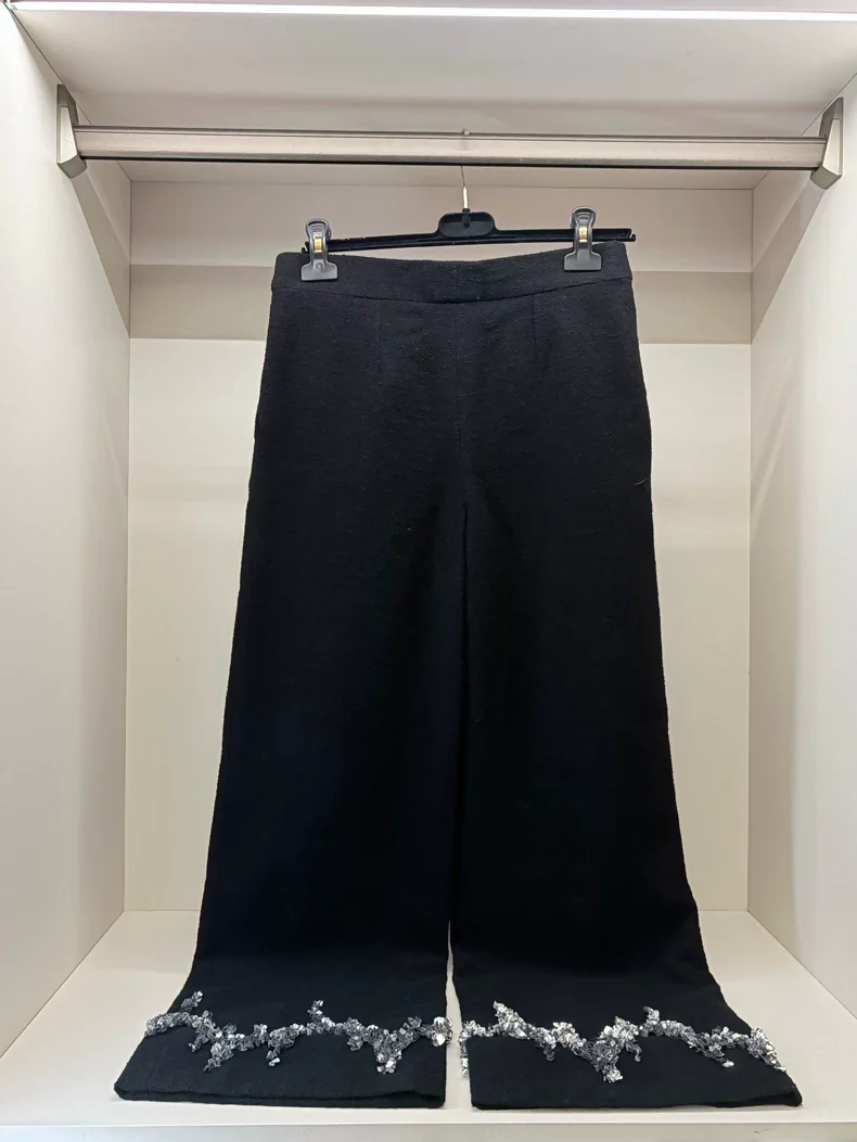 Chanel 22A Black Tweed Wide-Leg Pants - Image 5