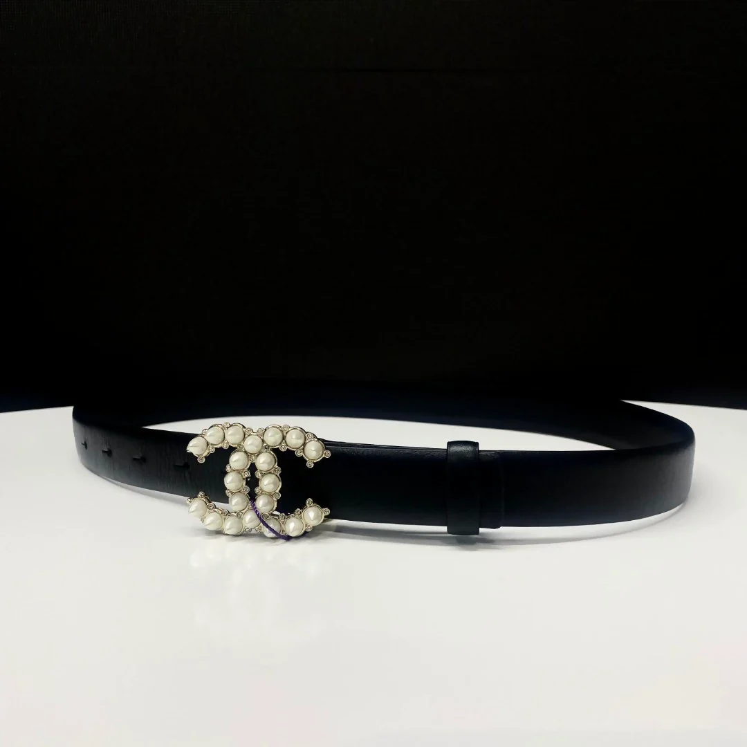 Chanel 22A rhinestone pearl double C black belt - Image 2