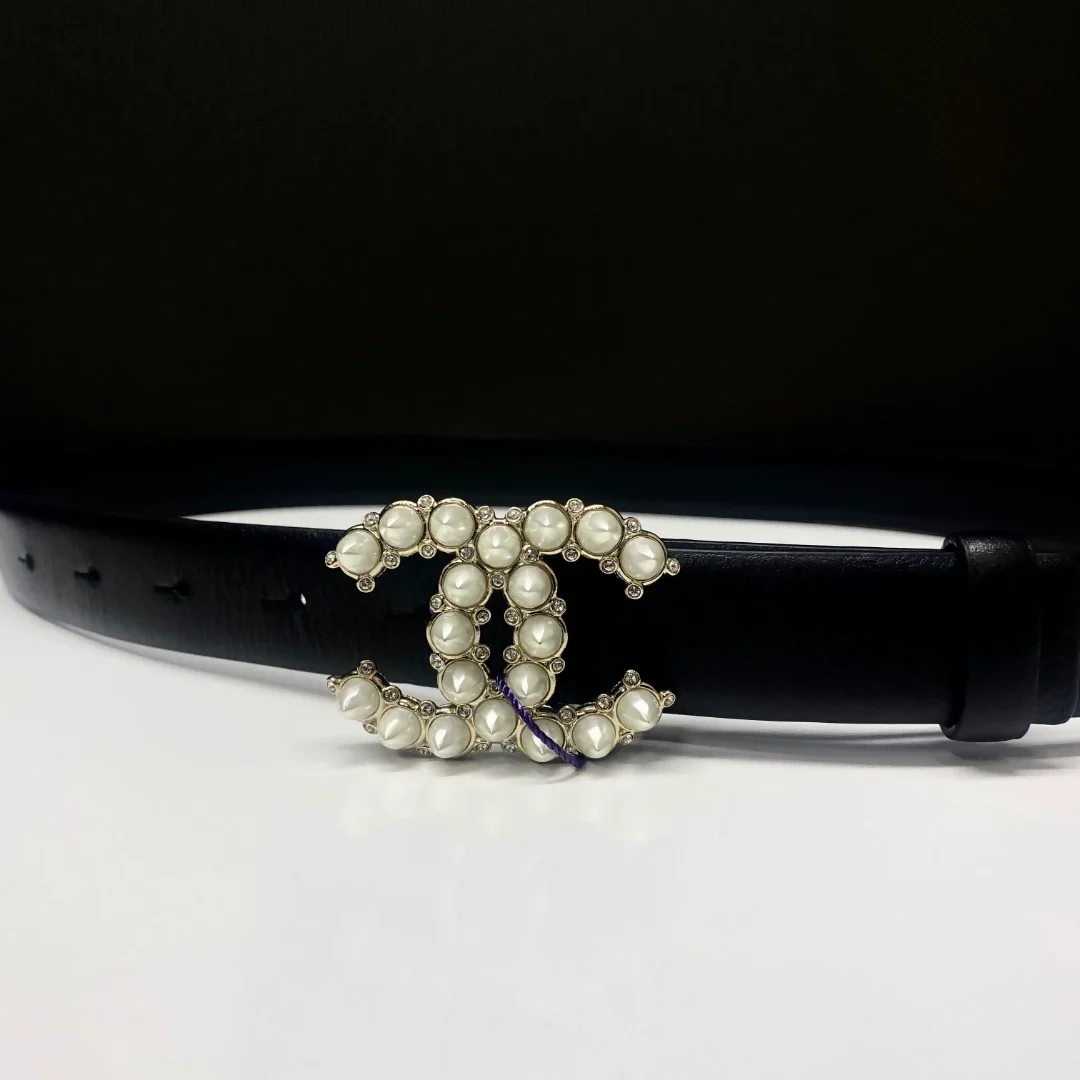 Chanel 22A rhinestone pearl double C black belt - Image 3