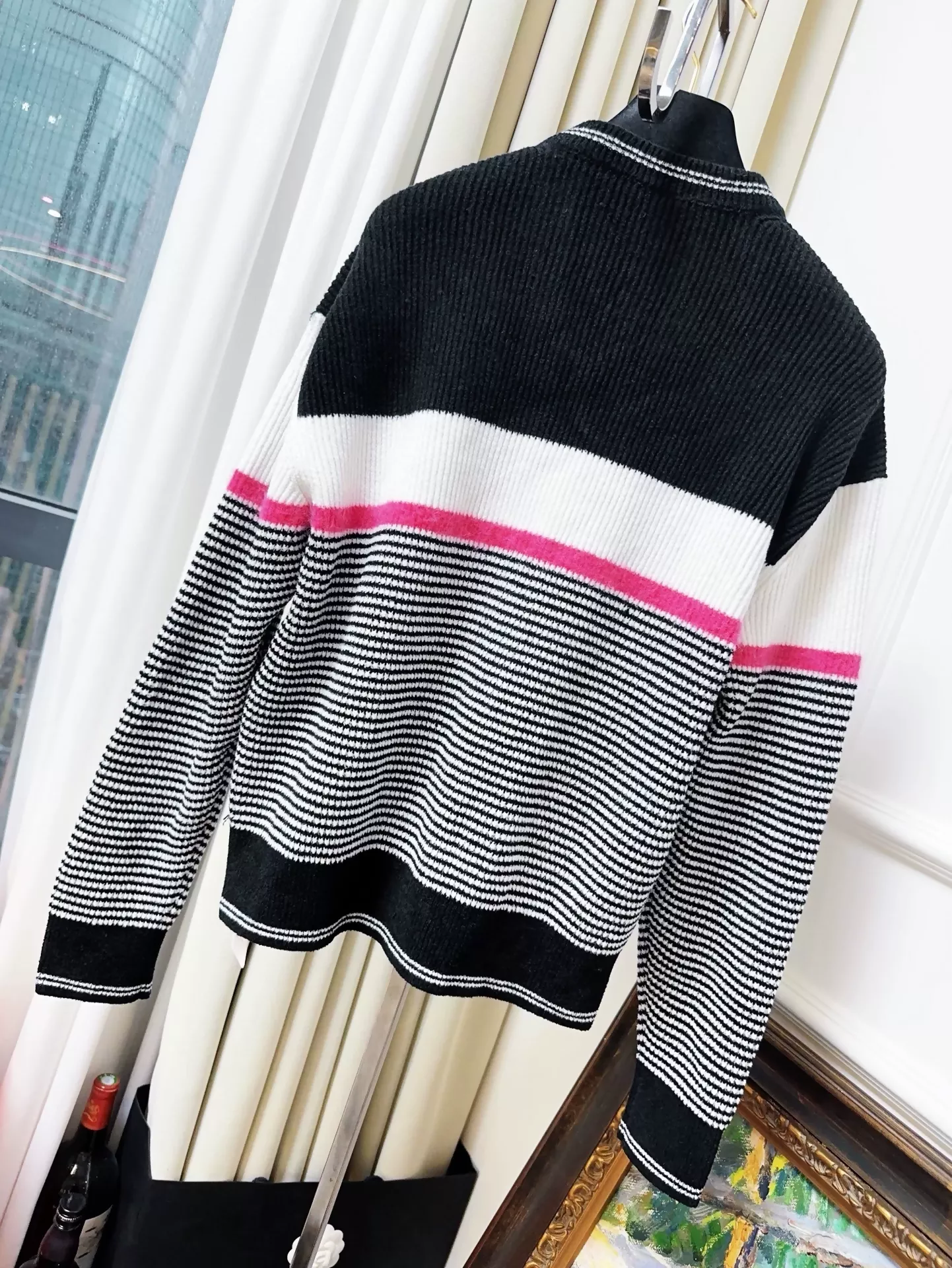 Chanel 22b black, white and pink stripes cardigan - Image 3