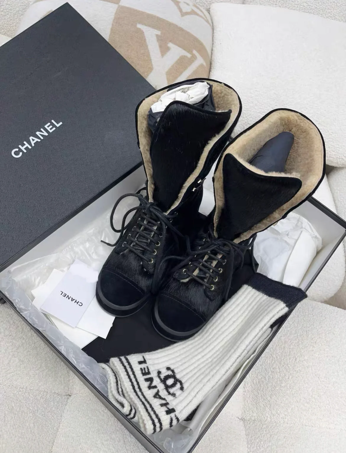 Chanel 22B Black Boots with Socks size 37 - Image 3