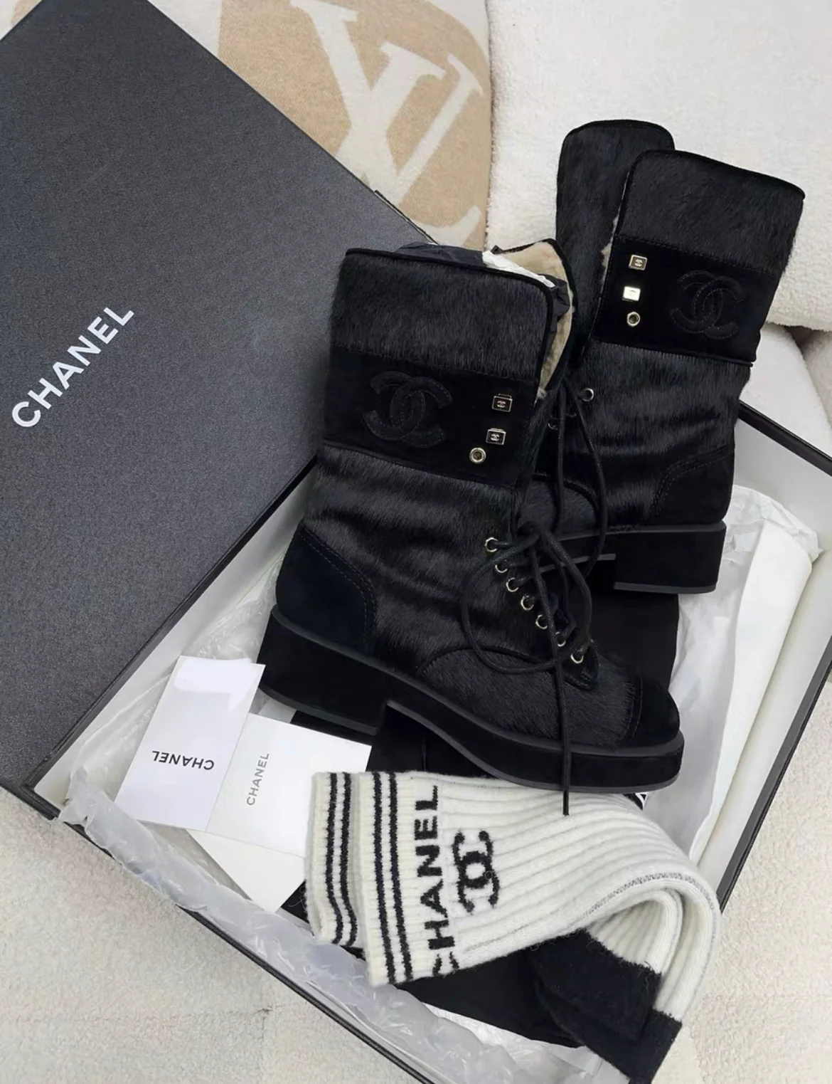 Chanel 22B Black Boots with Socks size 37 - Image 4
