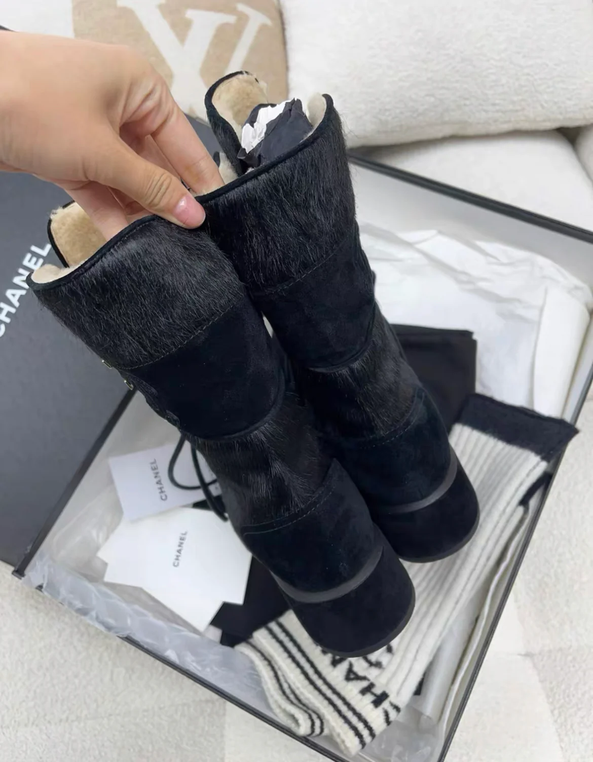Chanel 22B Black Boots with Socks size 37 - Image 5