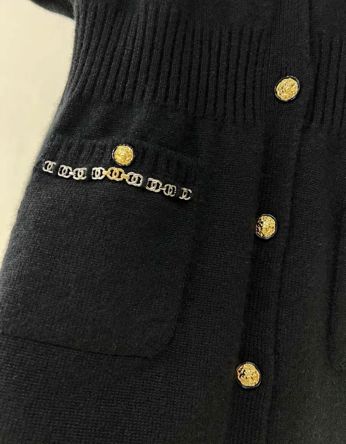 CHANEL 22B BLACK CASHMERE CARDIGAN/ DRESS Size 38 - Image 3