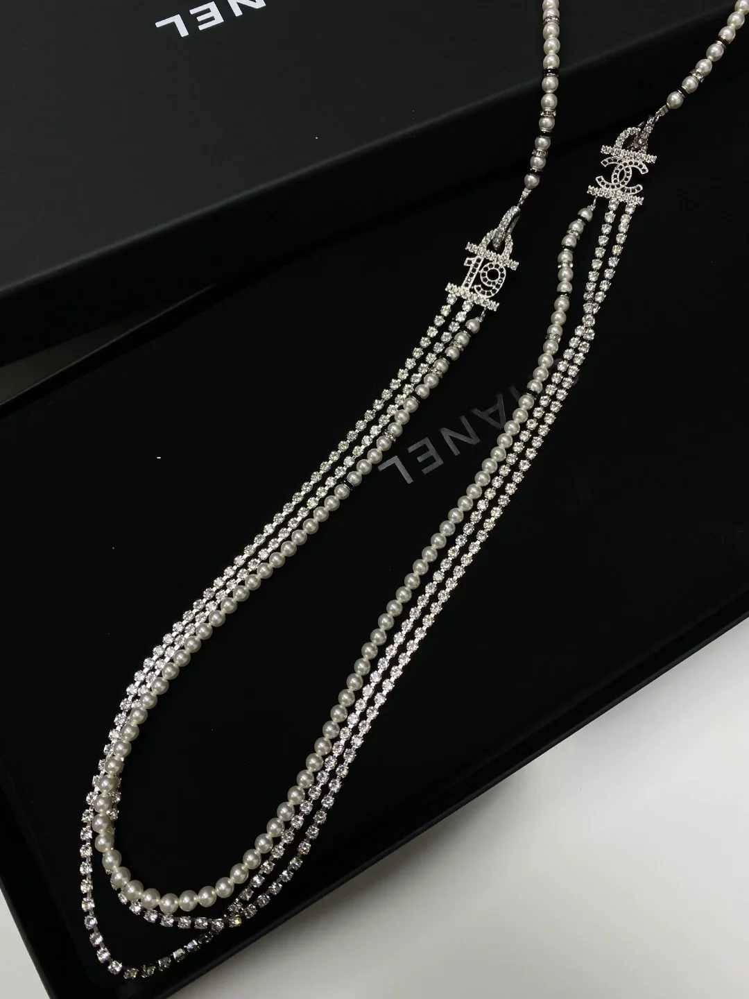 Chanel 22B pearl full diamond multi-layered pendant waist chain necklace - Image 4