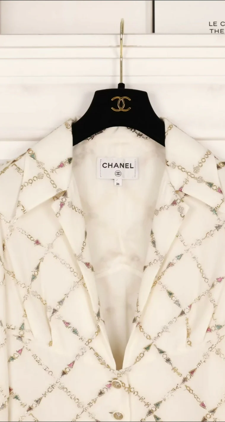 Chanel 22B silk diamond pattern shirt top - Image 3