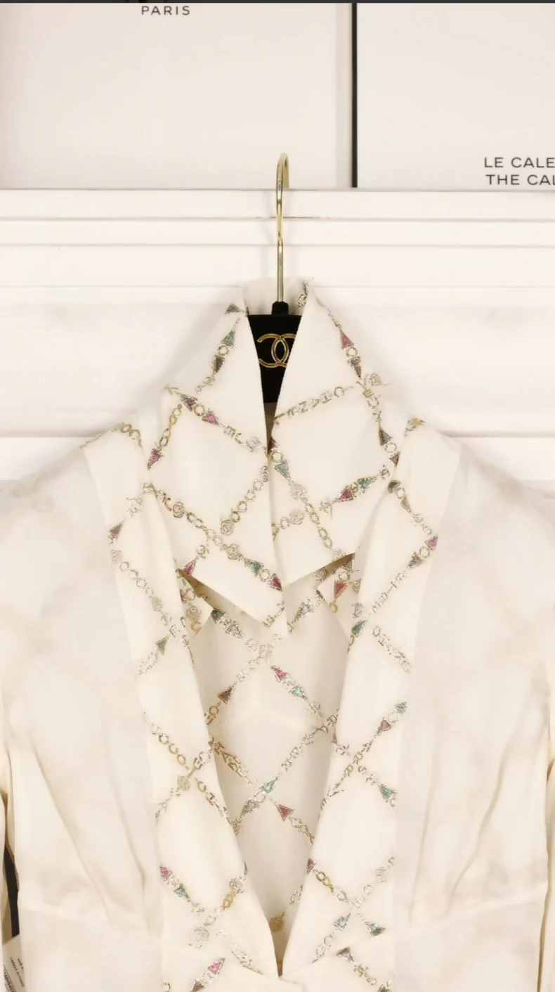 Chanel 22B silk diamond pattern shirt top - Image 4