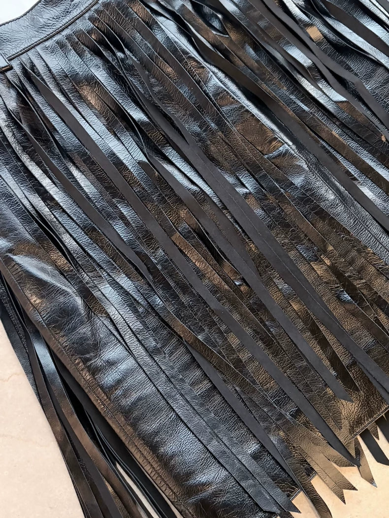 Chanel 22C Black Fringe Lambskin Skirt - Image 3