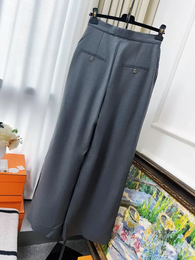 Chanel 22c grey oversized pleated suit trousers, - Image 2