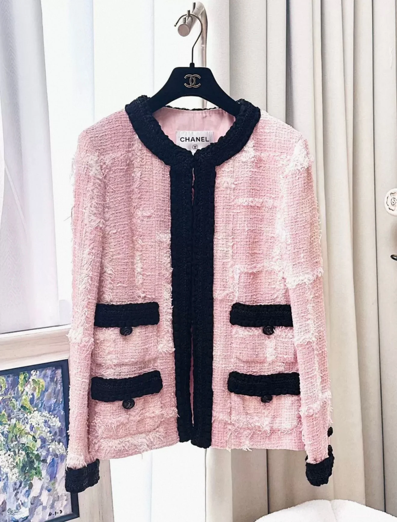 Chanel 22C Pink & Black Tweed Jacket size 36