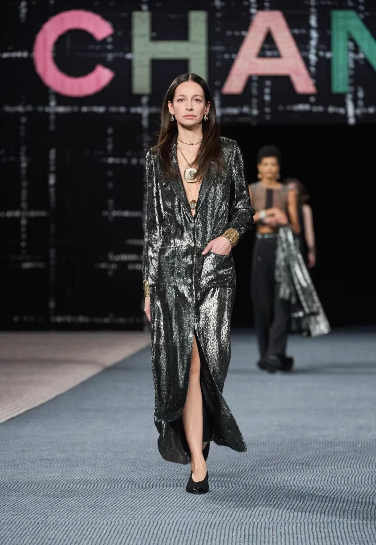 Chanel 22K Black and Gold Silk Maxi Dress