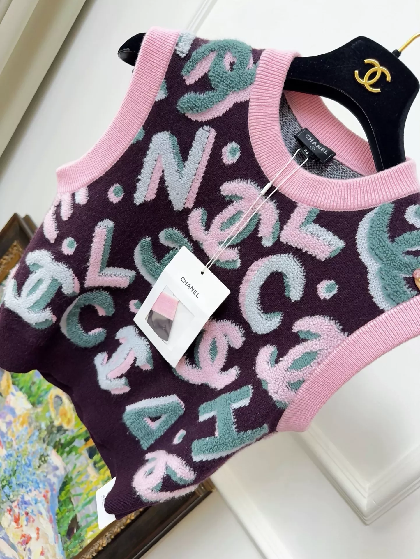 Chanel 22N pink and purple full logo ski series knitted top - Image 2