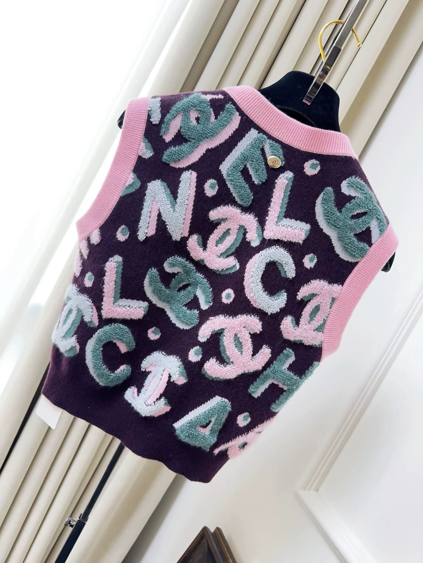 Chanel 22N pink and purple full logo ski series knitted top - Image 3