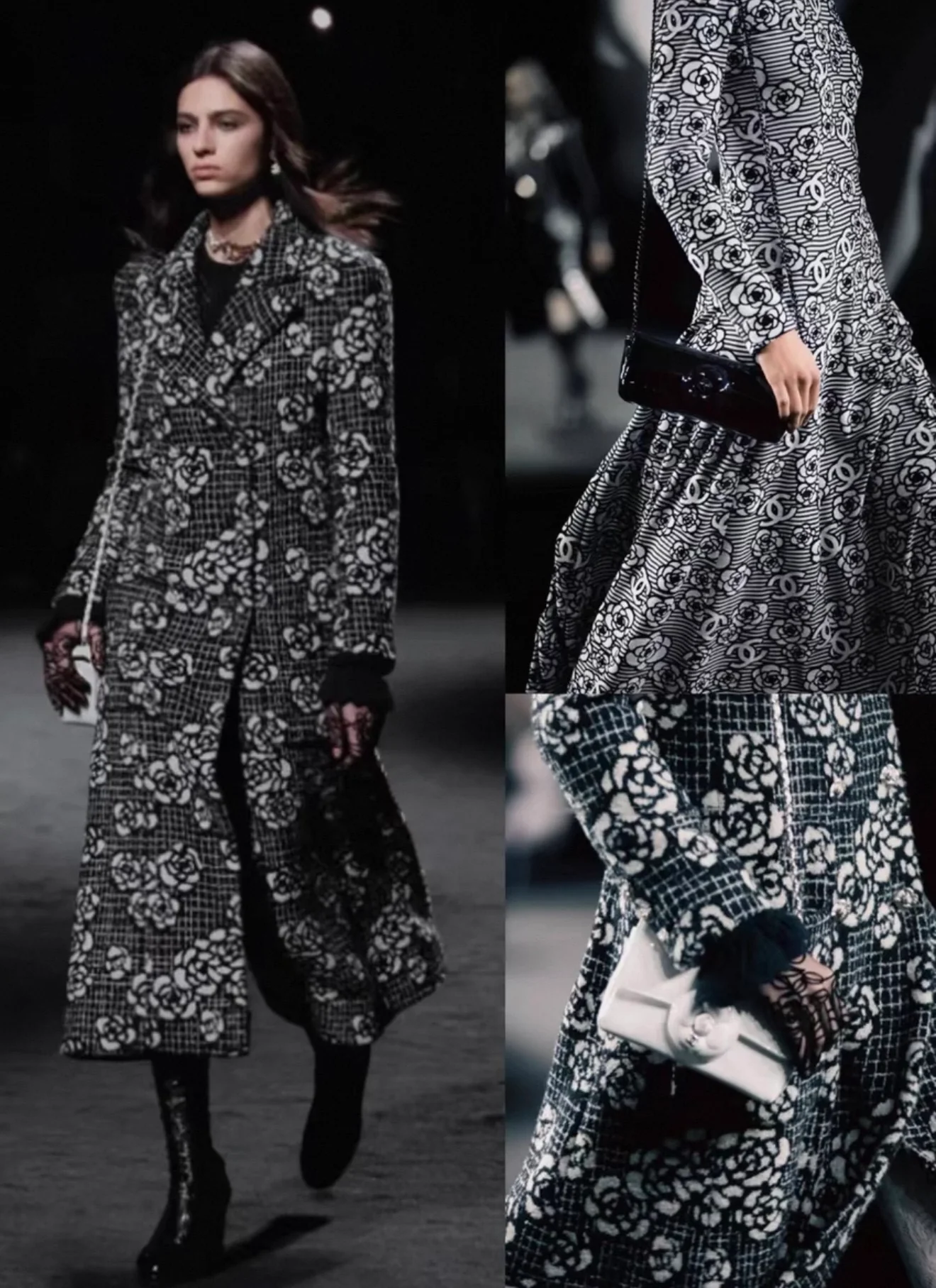 Chanel 22p black tweed camellia long coat - Image 2