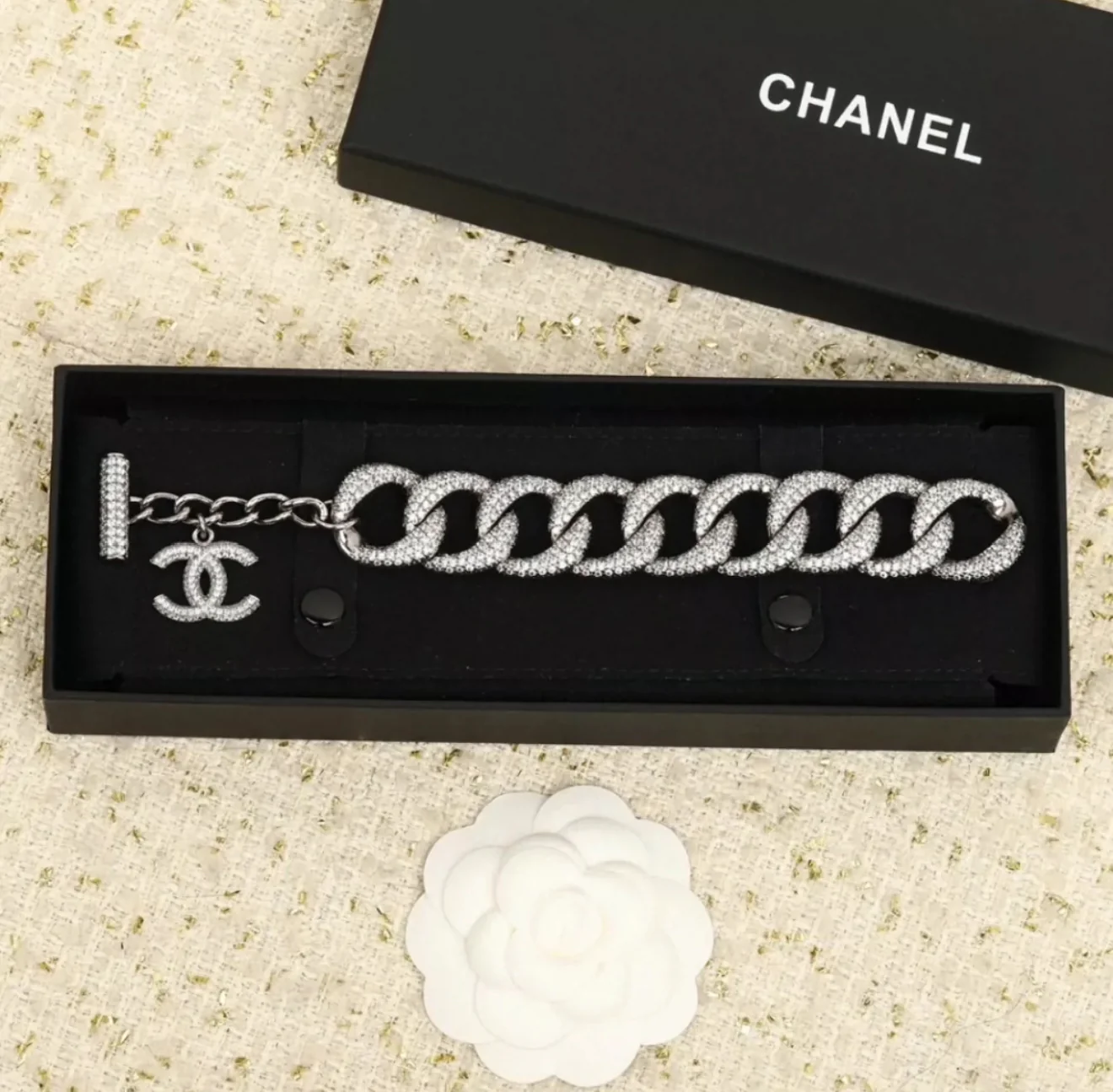 Chanel 22P full diamond double C chain bracelet - Image 4