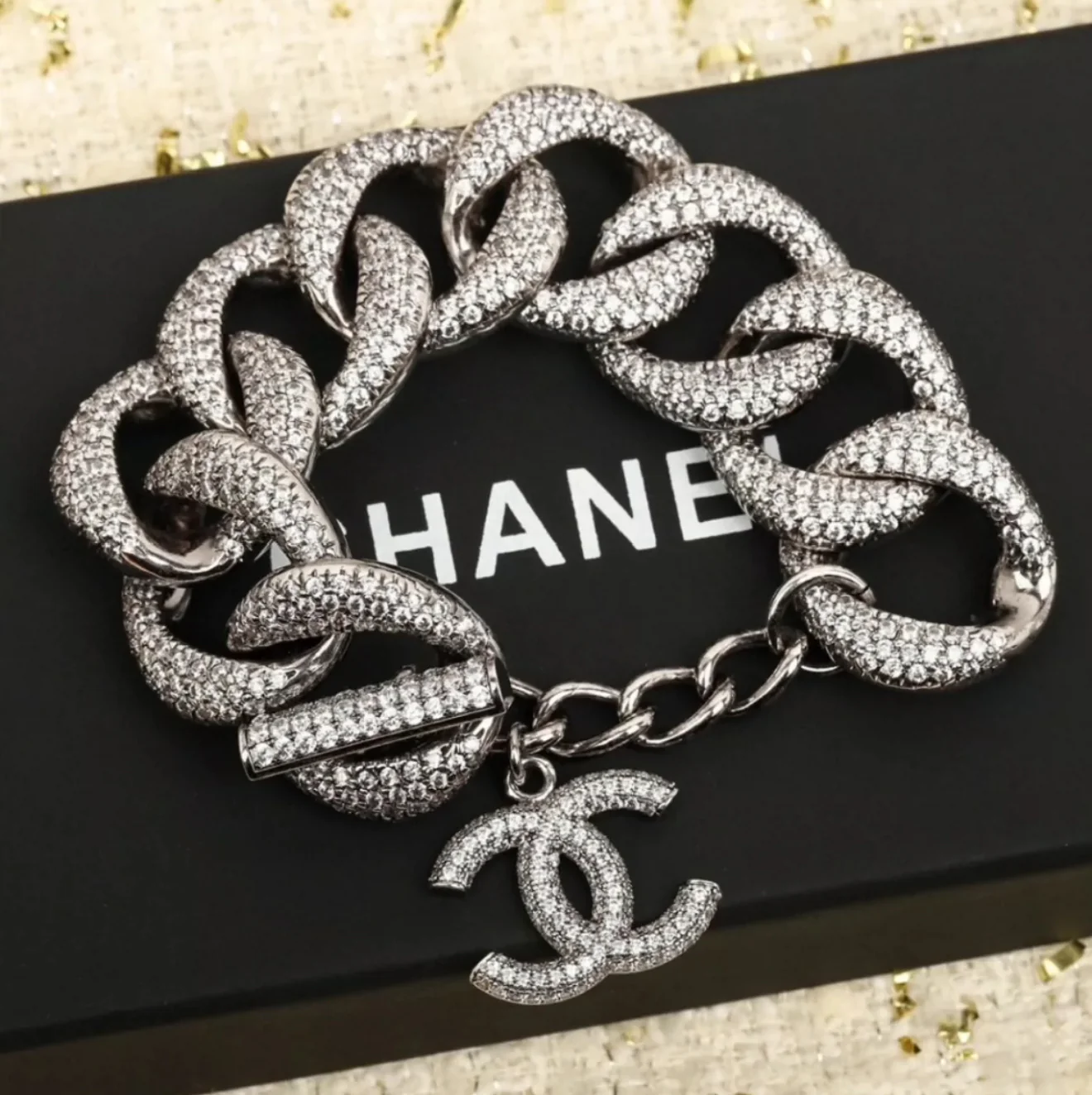 Chanel 22P full diamond double C chain bracelet - Image 5