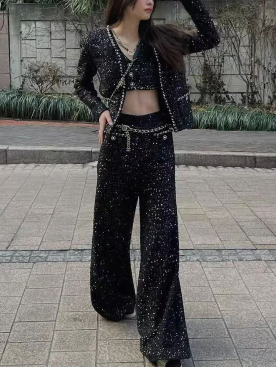 Chanel 22P Sequinned Wide-Leg Pants F36 - Image 6