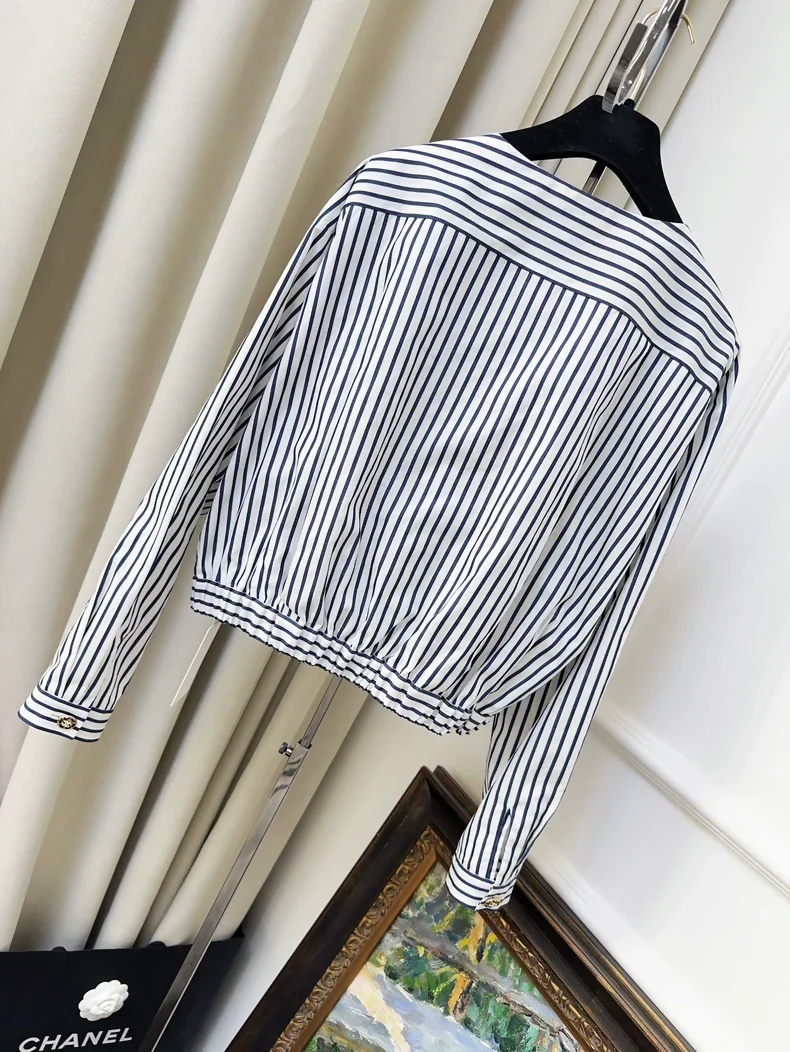 Chanel 22S blue and white striped shirt top - Image 2