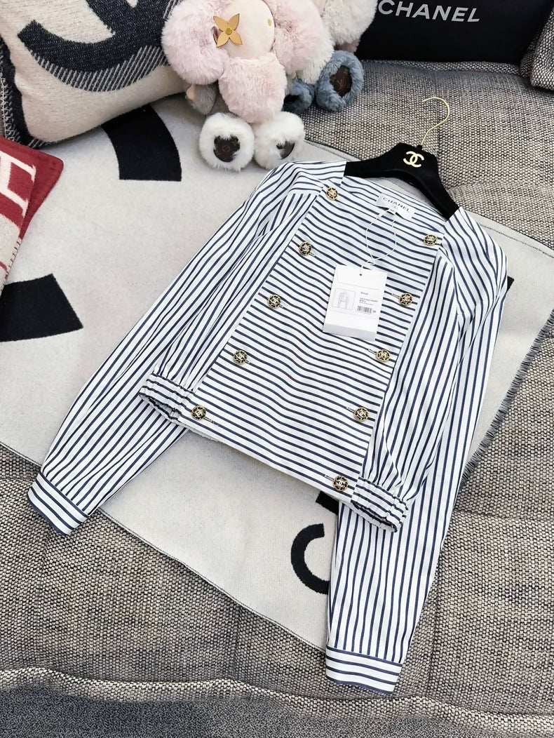 Chanel 22S blue and white striped shirt top - Image 3