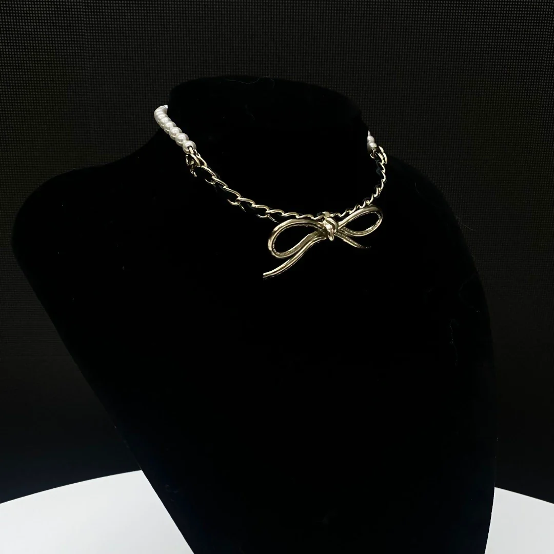 Chanel 22s bow pearl leather chain choker necklace - Image 2