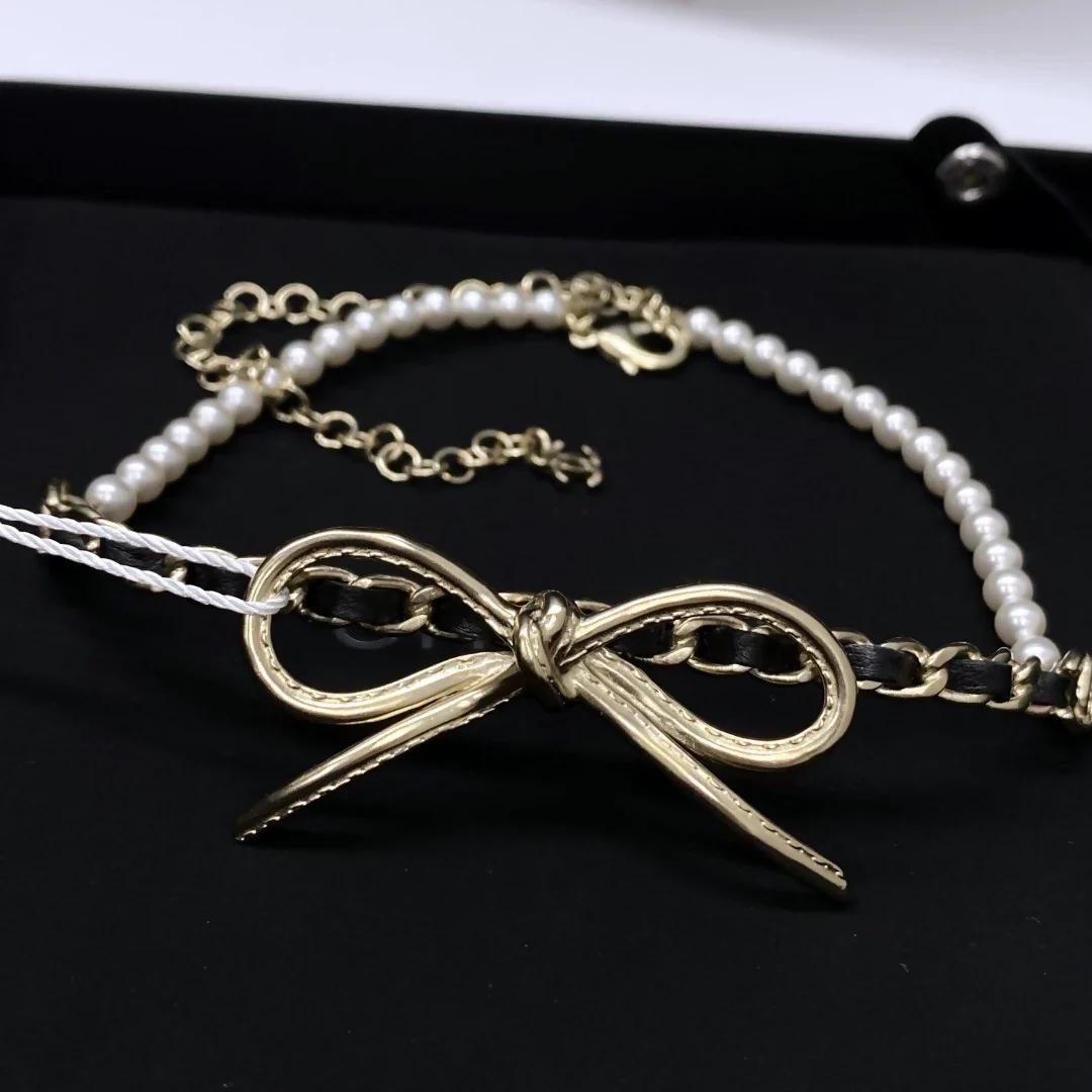 Chanel 22s bow pearl leather chain choker necklace - Image 4