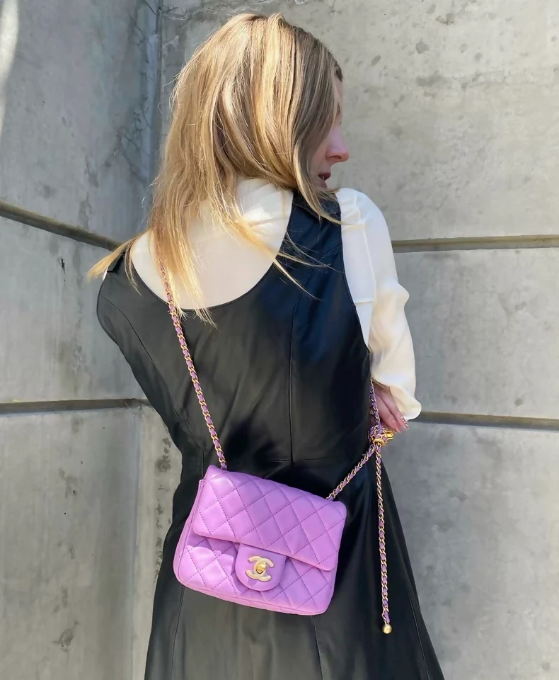 Chanel 22s purple gold ball mini square bag, - Image 2