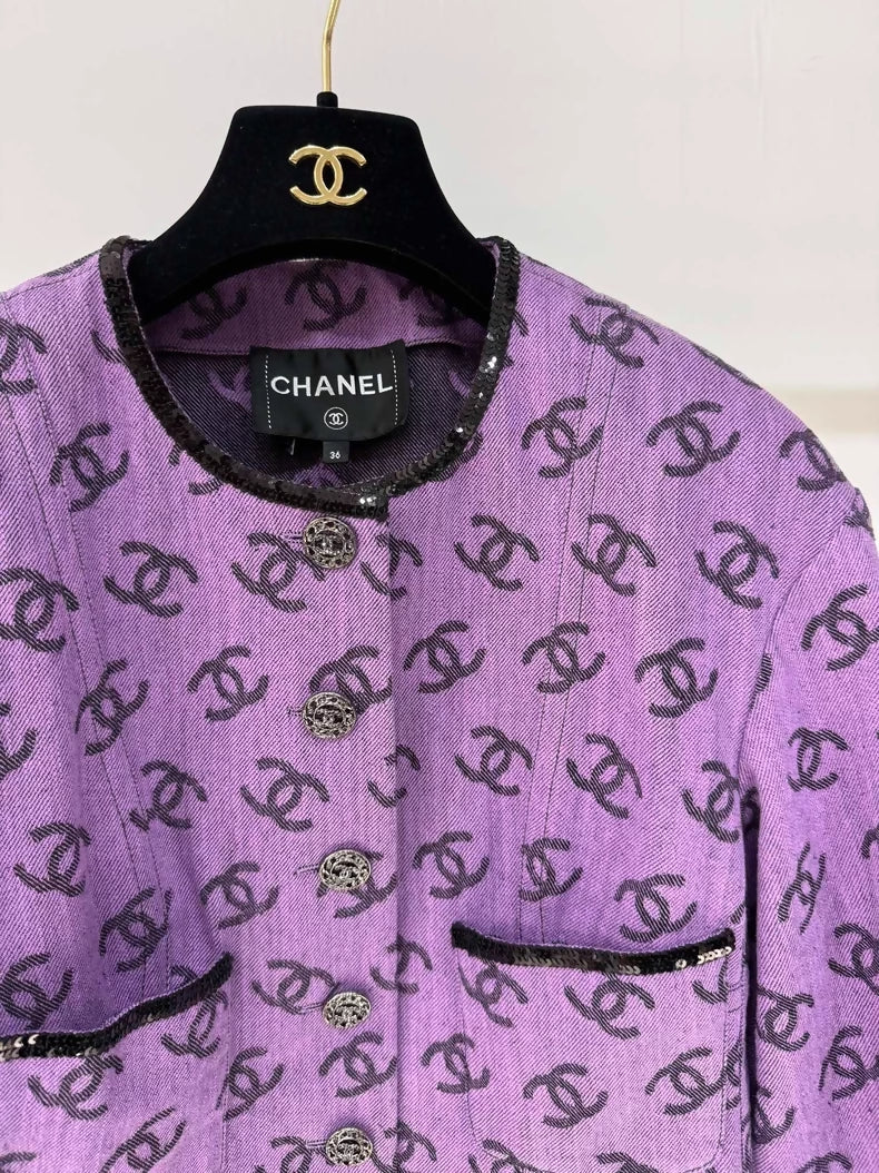 Chanel 22S purple CC logo denim jacket - Image 3