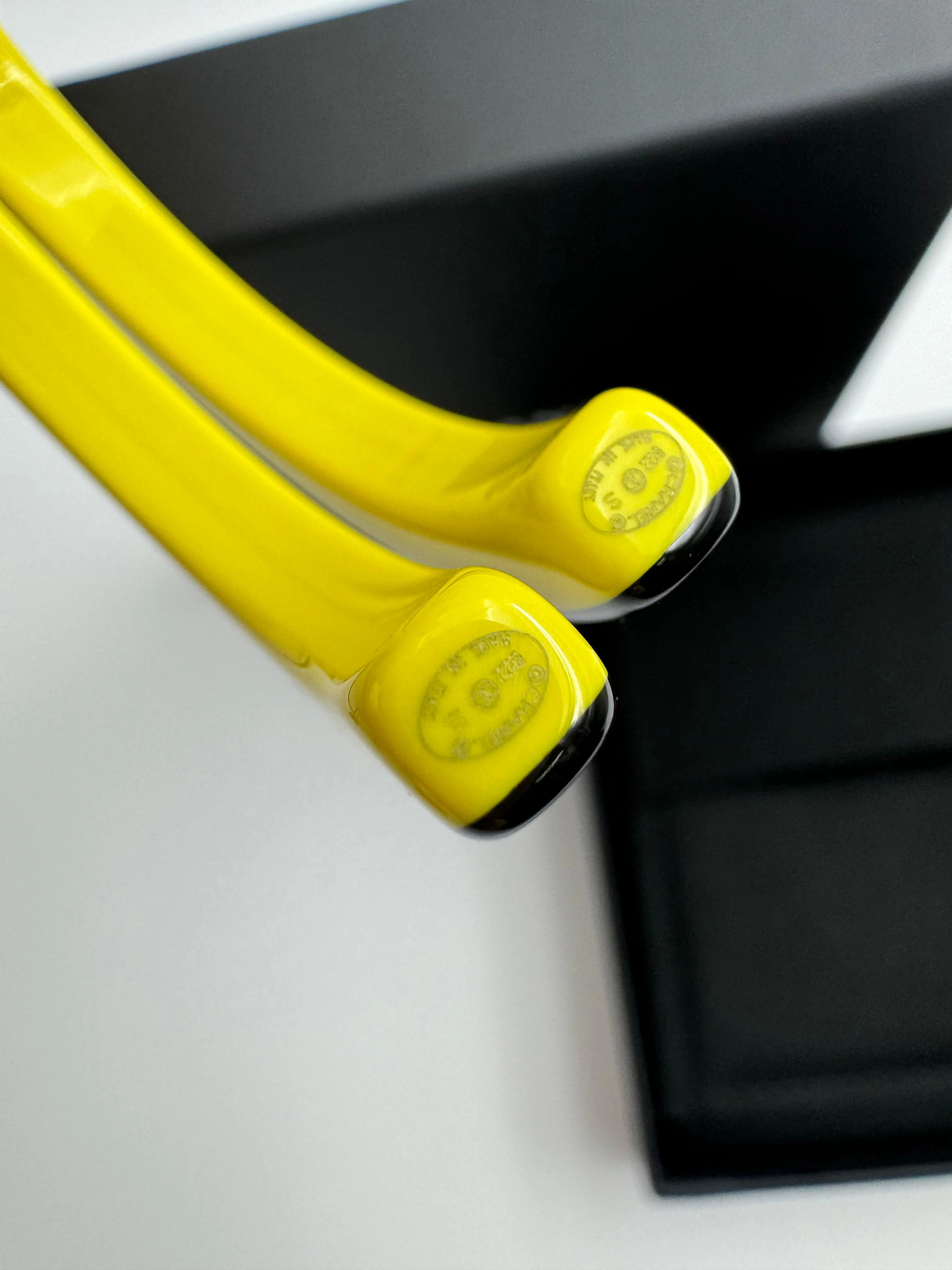 Chanel 22S Resin Banana Yellow English Word Hoop Large Earrings - Image 13