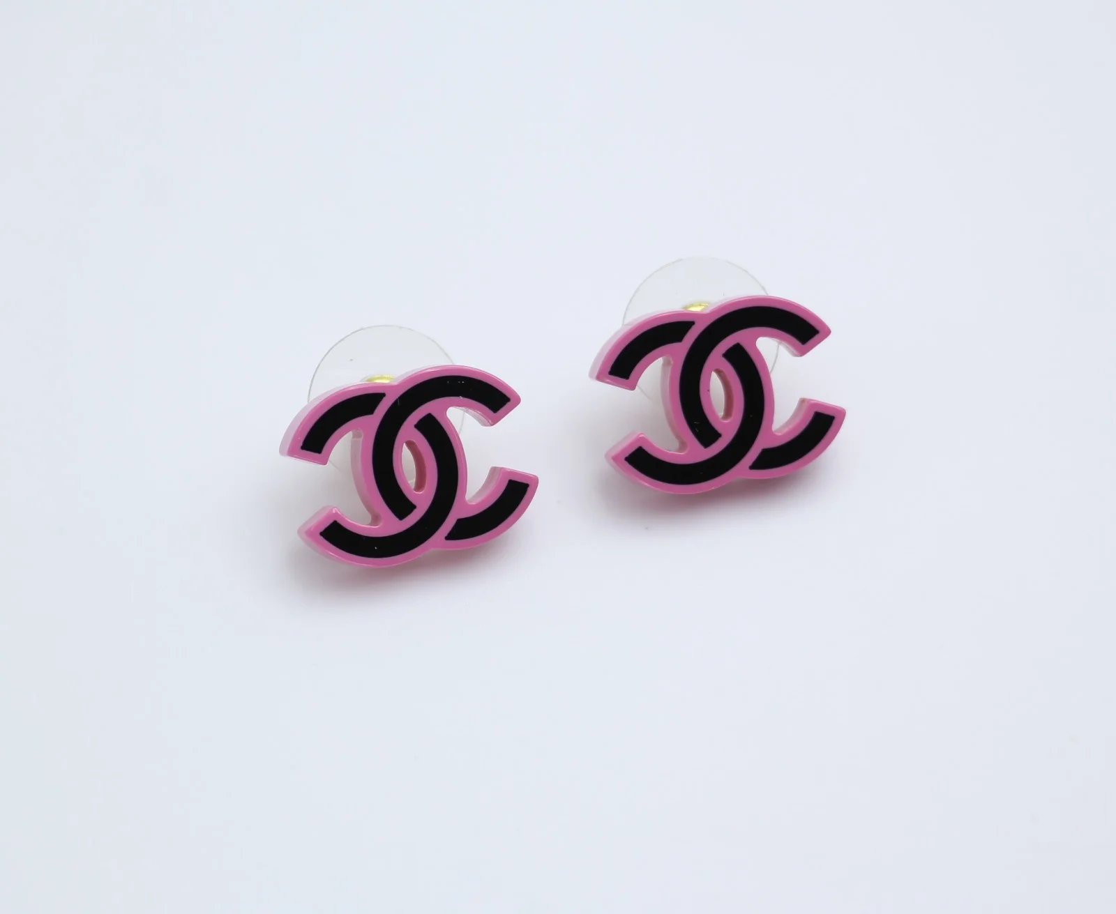 Chanel 22S Resin Purple Pink Black Simple Cc Earrings