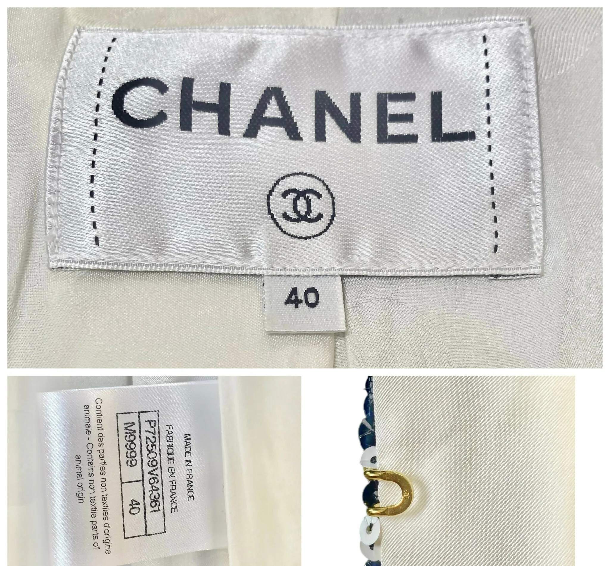 Chanel 22S Runway Sequin CC Logo Black and White Jacket FR 40 - Image 10