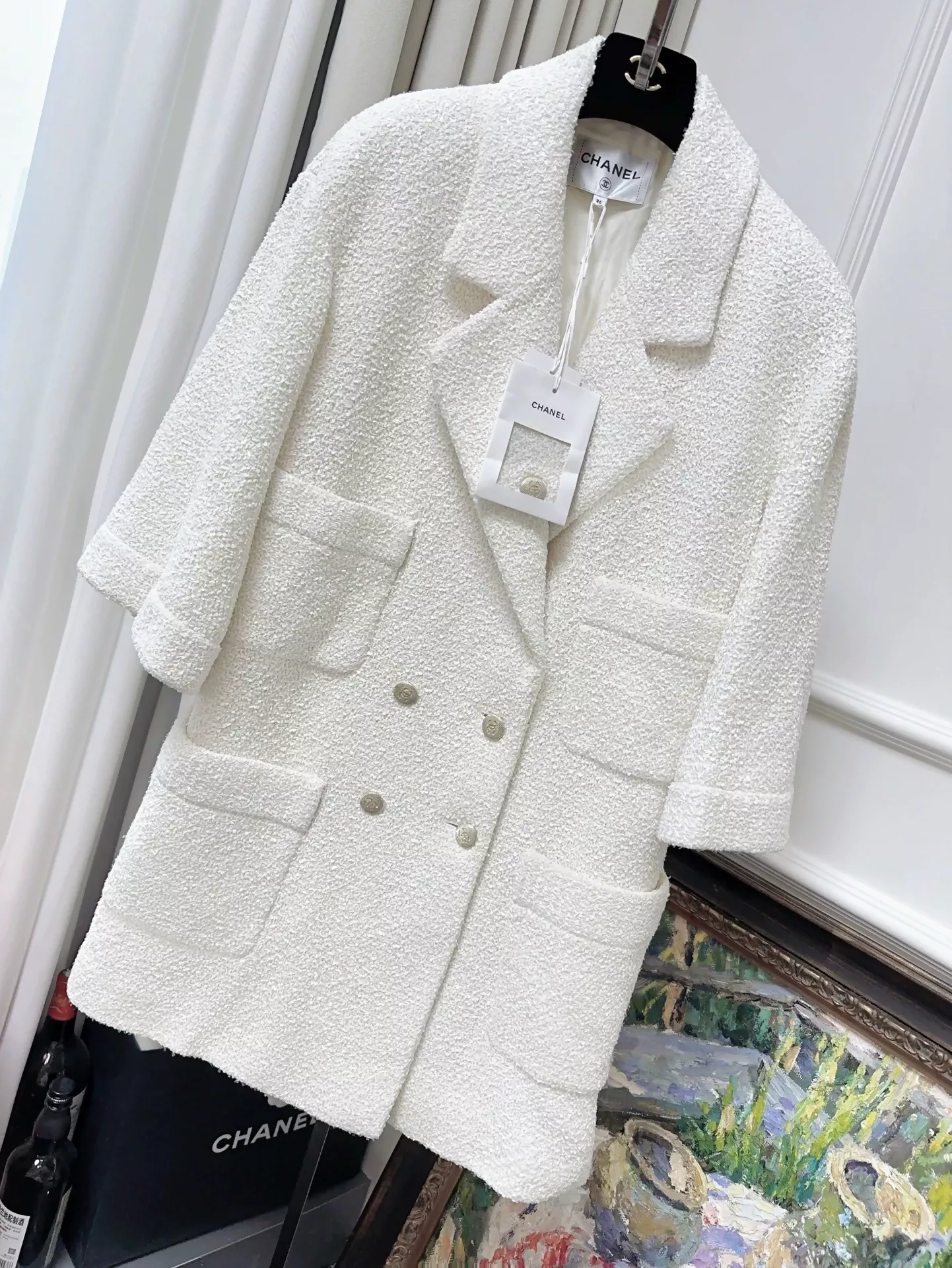 CHANEL 22S ecru tweed coat