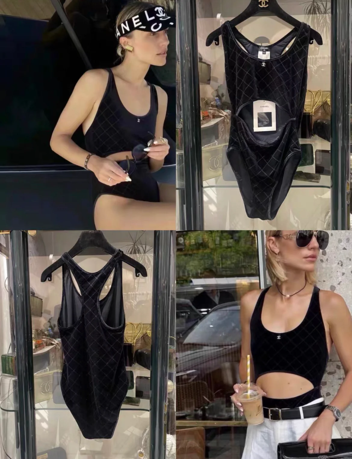 Chanel 23 Coco beach black velvet one-piece swimsuit size 36 - Image 3
