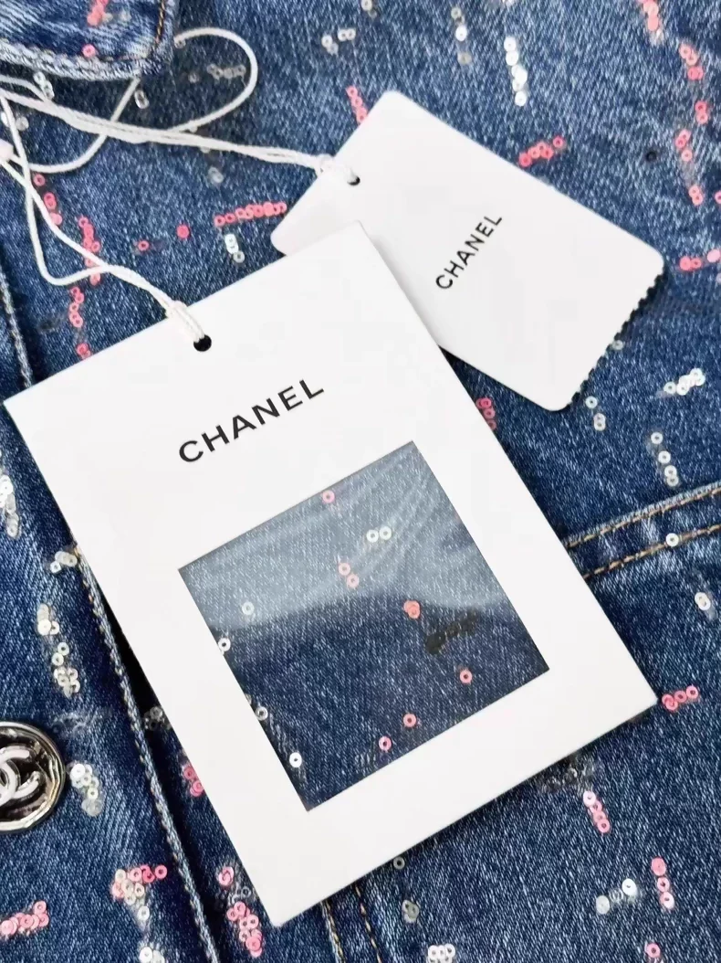 Chanel 23A Sequin Embroidered Denim Jacket - Image 2